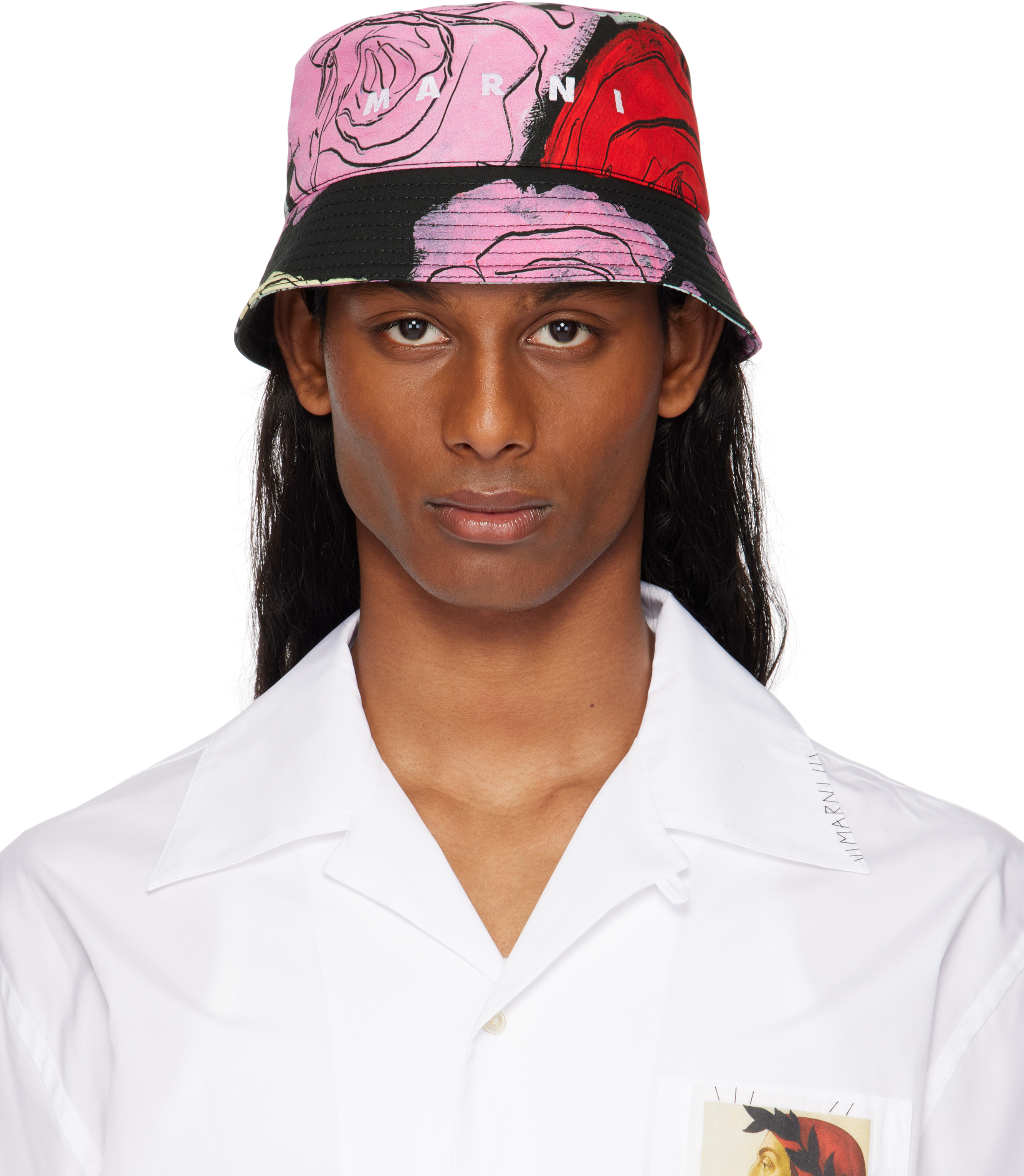 Marni Black Cotton Orion Print Bucket Hat