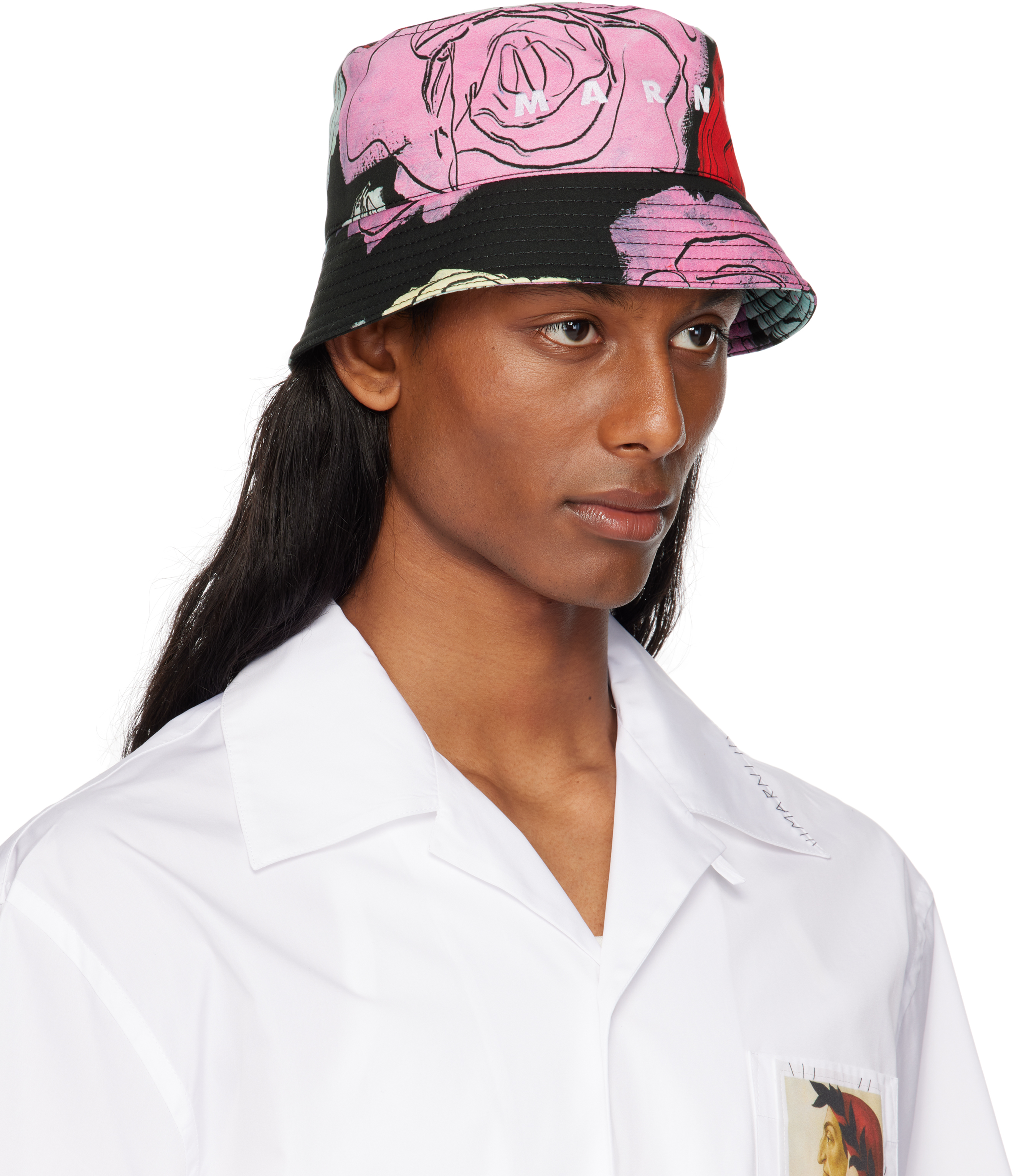 Marni Black Cotton Orion Print Bucket Hat