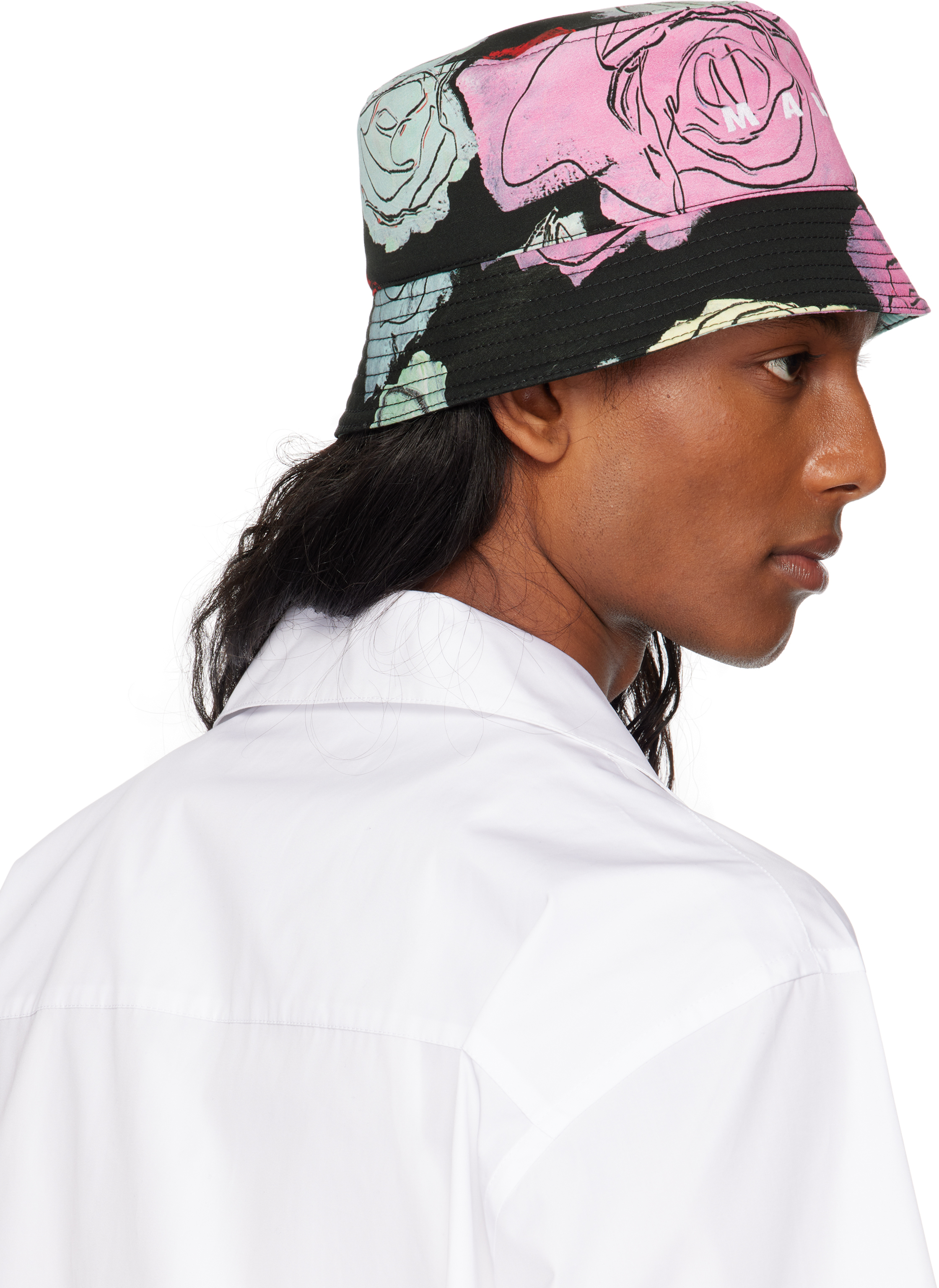 Marni Black Cotton Orion Print Bucket Hat