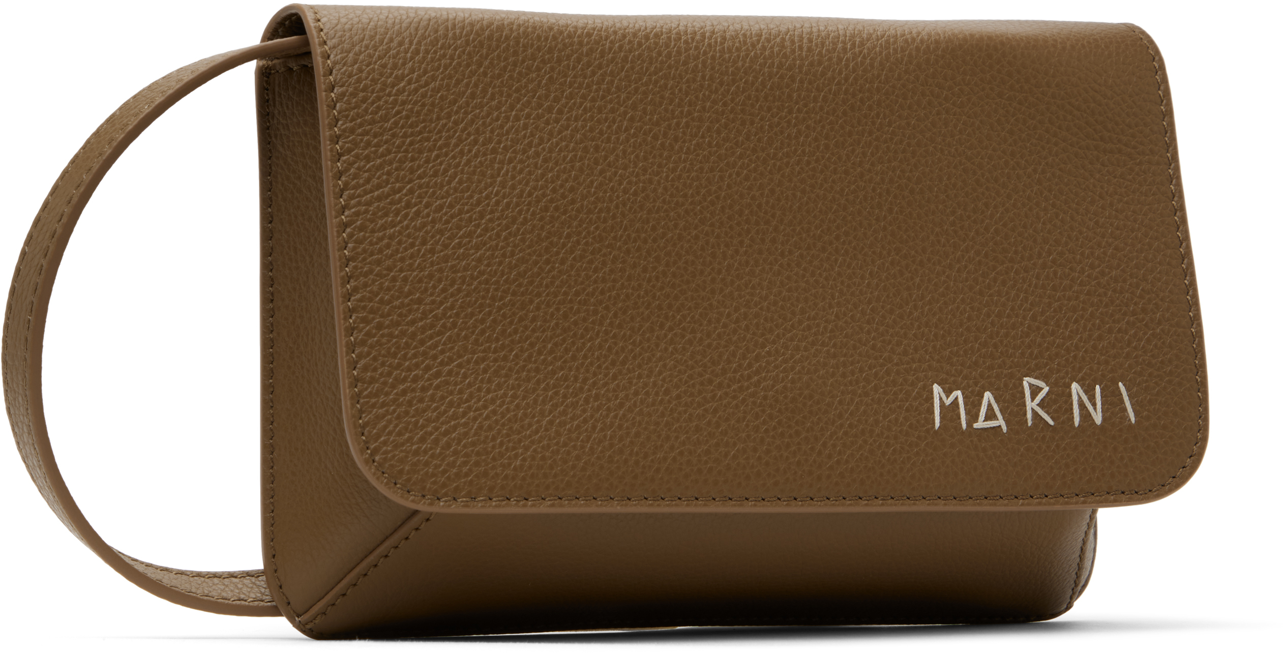 MARNI TAUPE MARNI MENDING EMBROIDERY LEATHER SHOULDER BAG