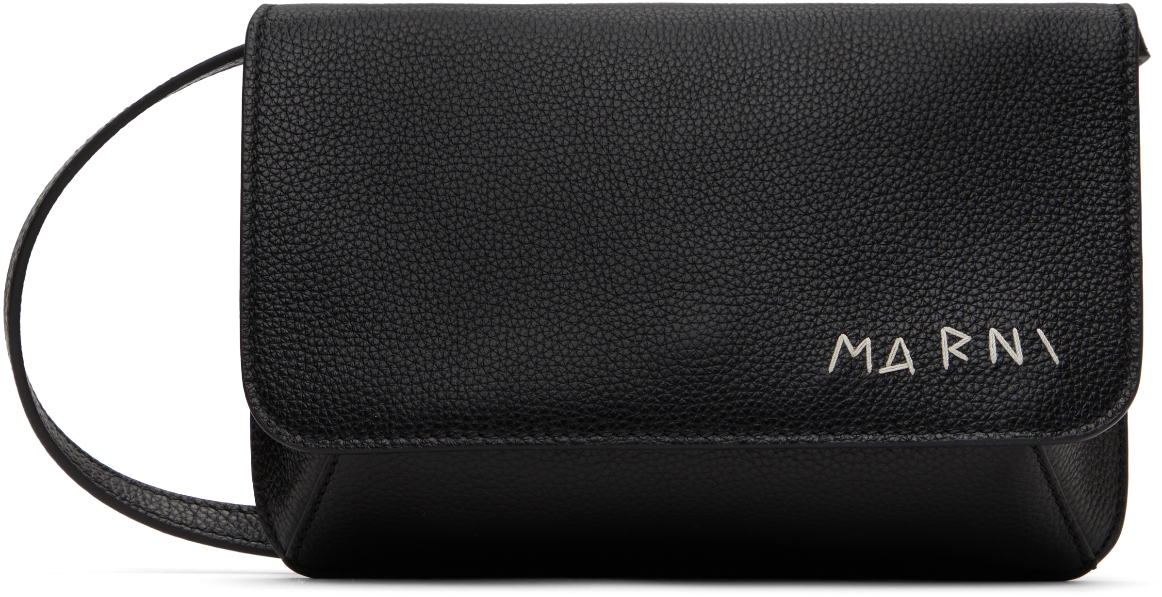 Marni Marni Mending Shoulder Bag【関税込/送料込】 Black leather shoulder bag with Marni Mending embroidery | Marni