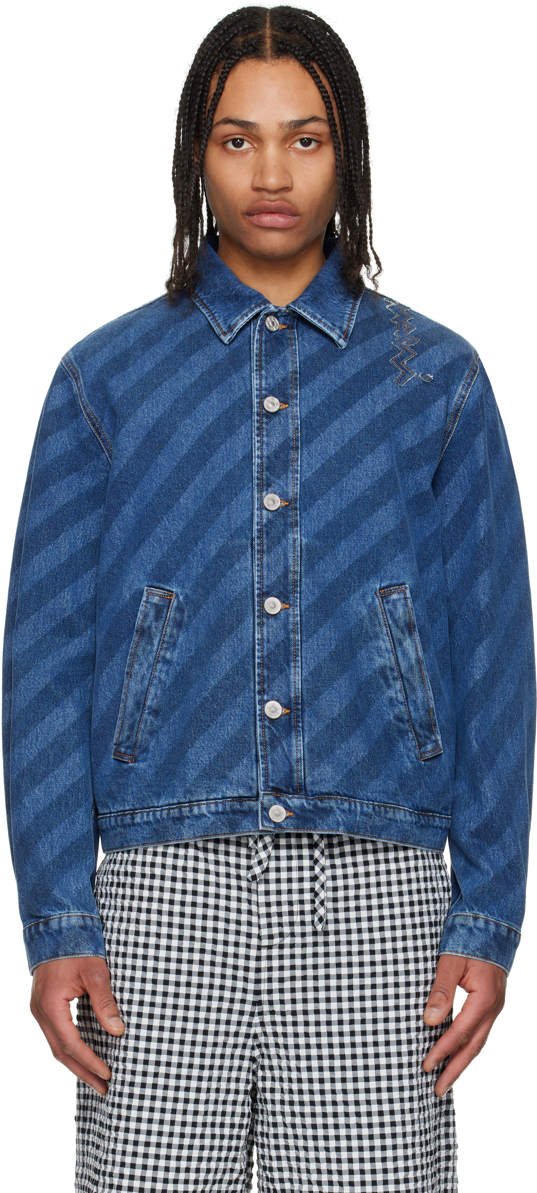 【関税込み】Marni ブルー ストライプ デニムジャケット ブルー ストライプデニムジャケット | Marni