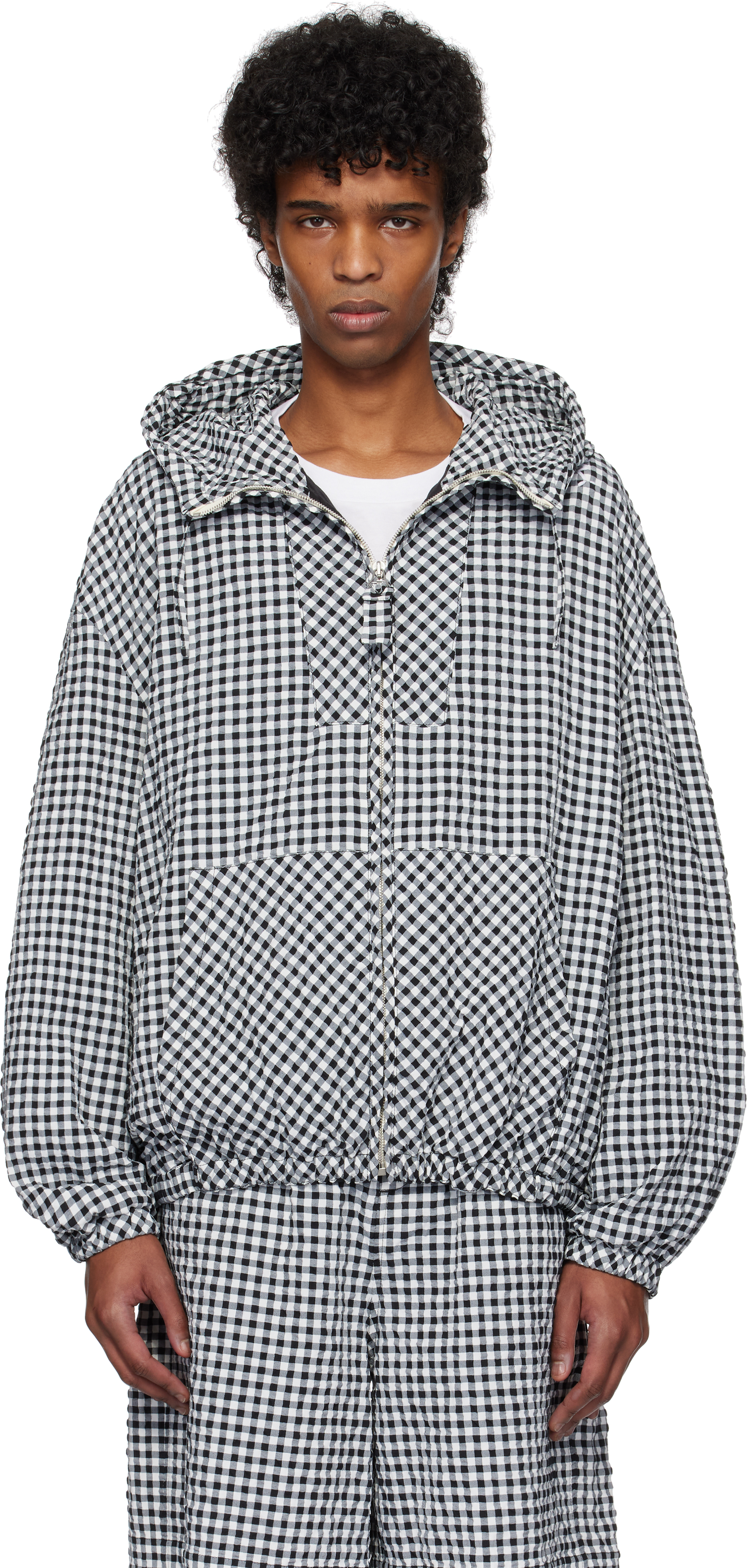 ジャケットその他 Marni Gingham-Pattern Jacket Black & White Gingham Seersucker Hooded Jacket by Marni on Sale