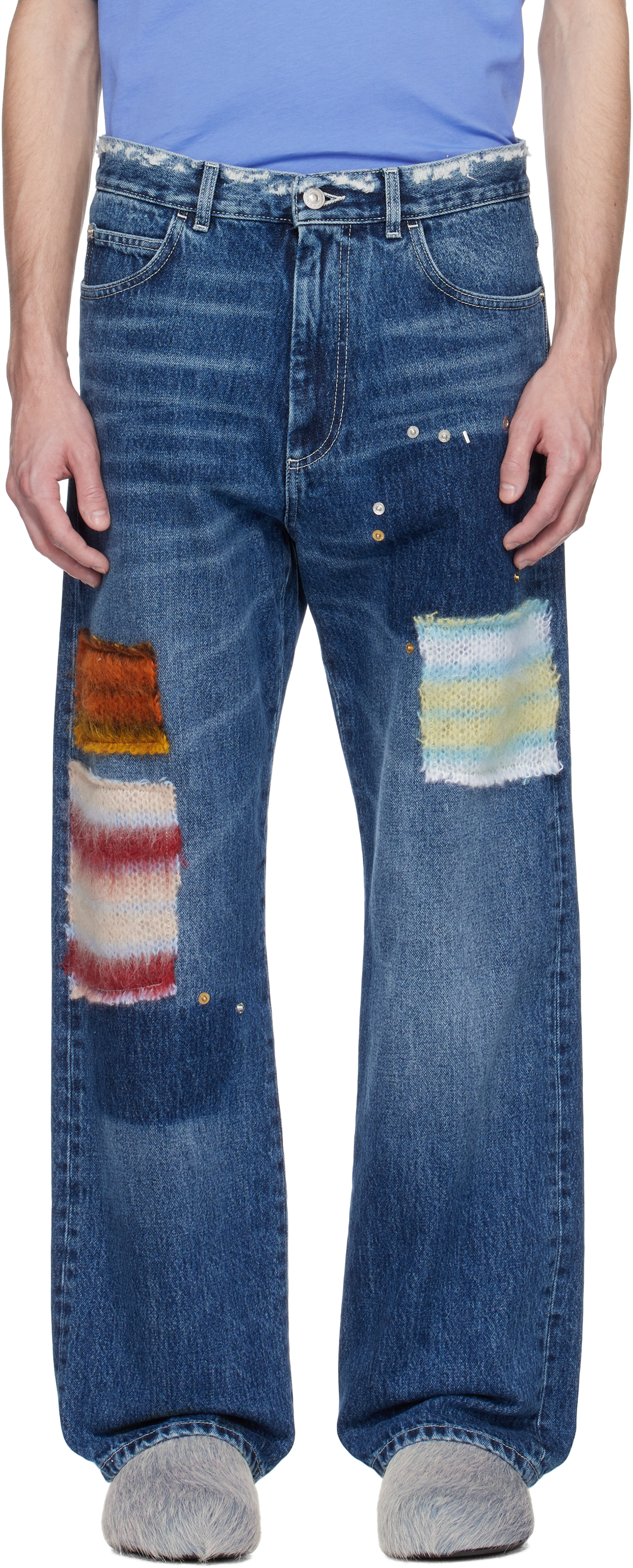 デニム・ジーパン Marni Cotton Denim Jeans With AppliquACs Marni Wide-Leg Patchwork Jeans | Saks Fifth Avenue