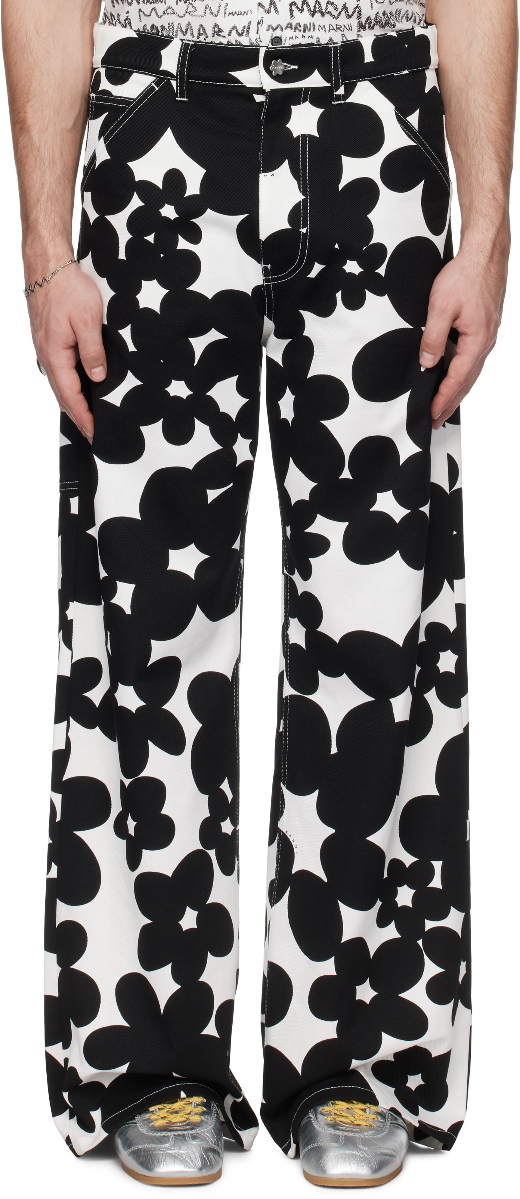 Black 
White Dillies Print Cargo Pants