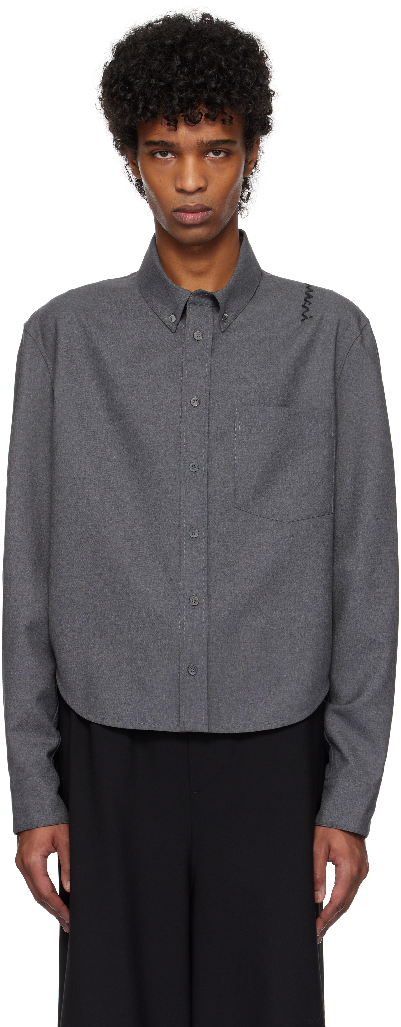 Gray Wool Long Sleeve Shirt