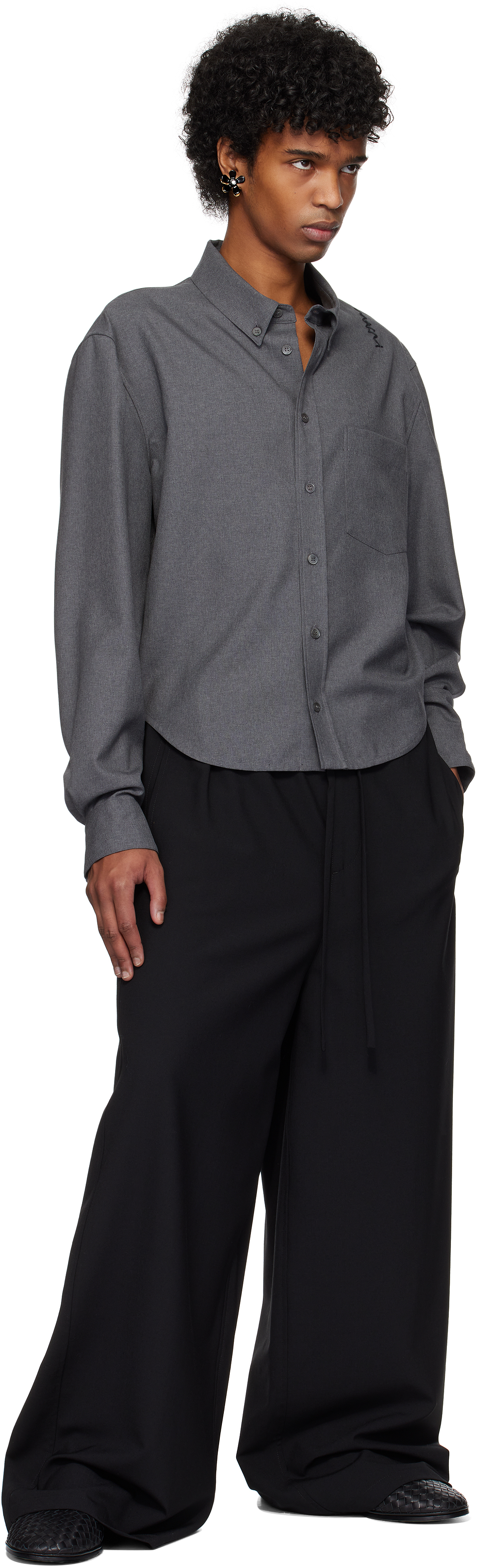 Marni Gray Wool Long Sleeve Shirt In 00n60 Graphite