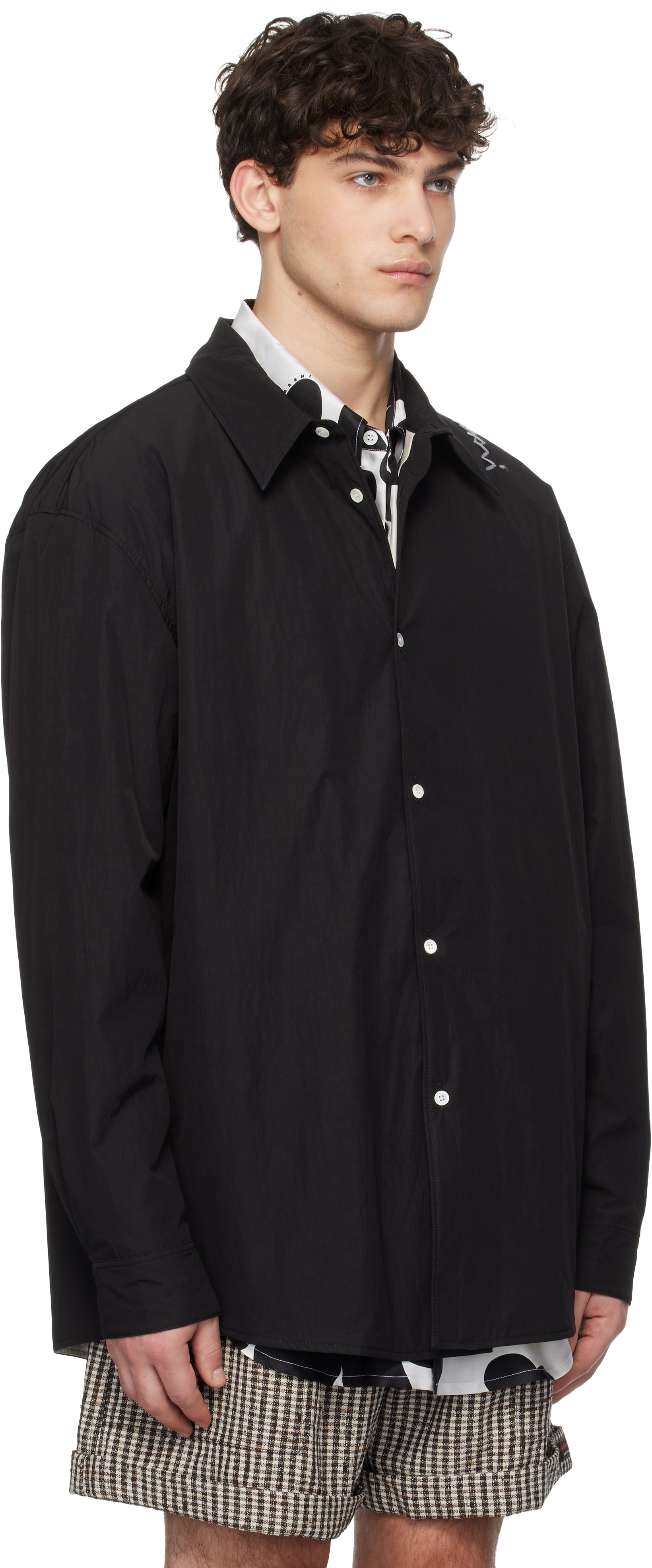 Marni Padded Overshirt With Embroidered Logo In 00n99 Black