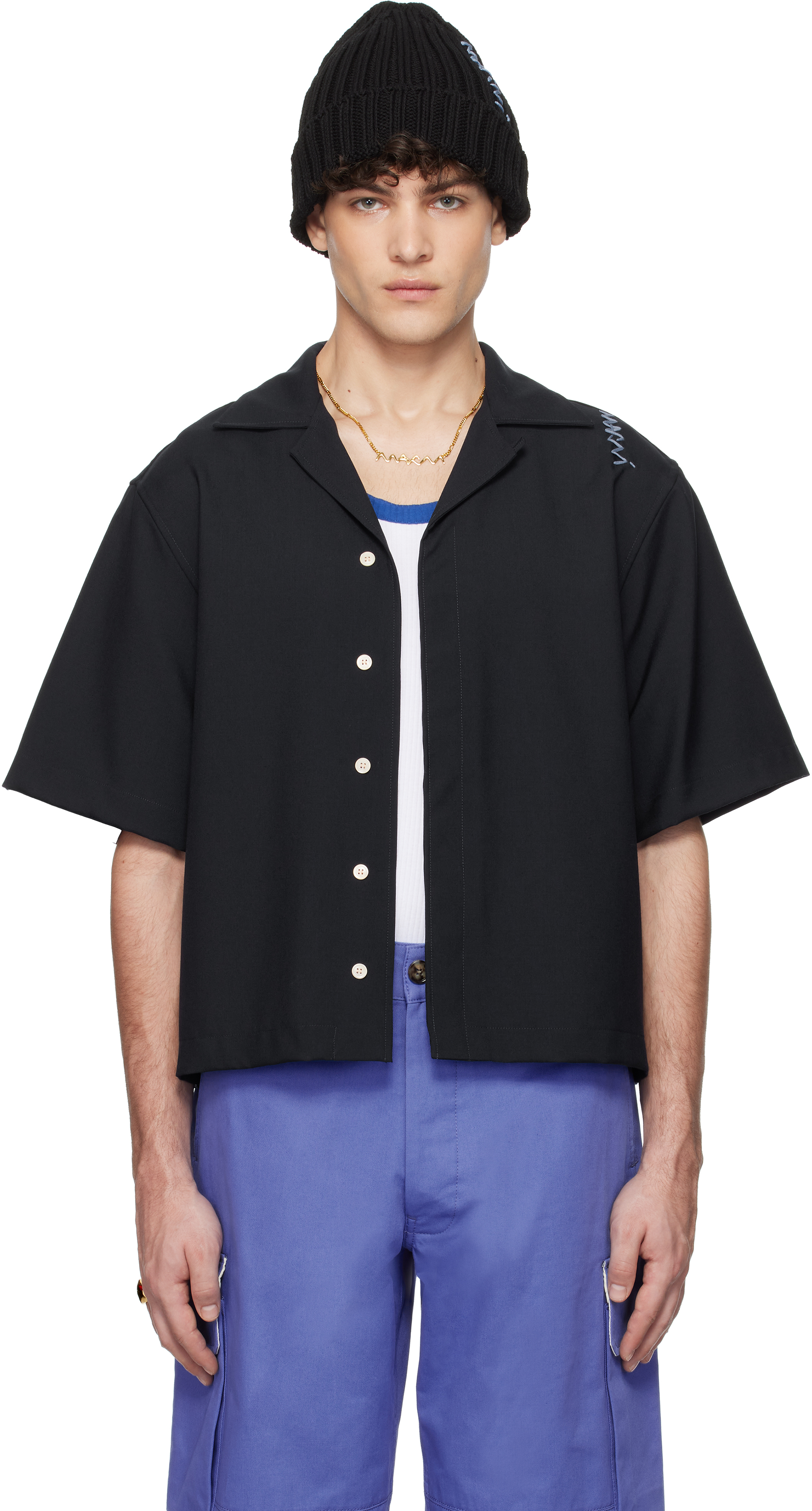 Marni: Navy Tropical Wool Shirt | SSENSE