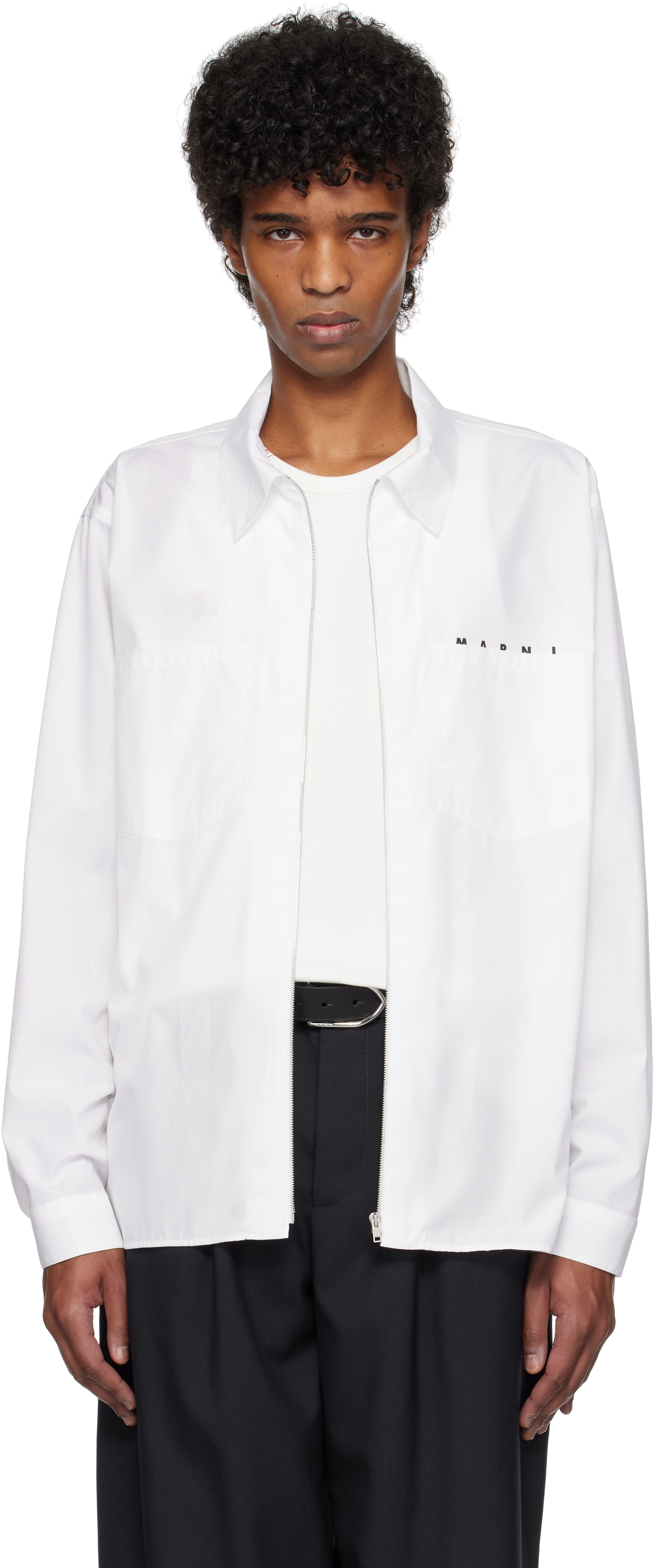 【関税込み】Marni ホワイト Hidden Logo ジップアップシャツ Marniのホワイト Hidden Logo ジップアップシャツがセール中