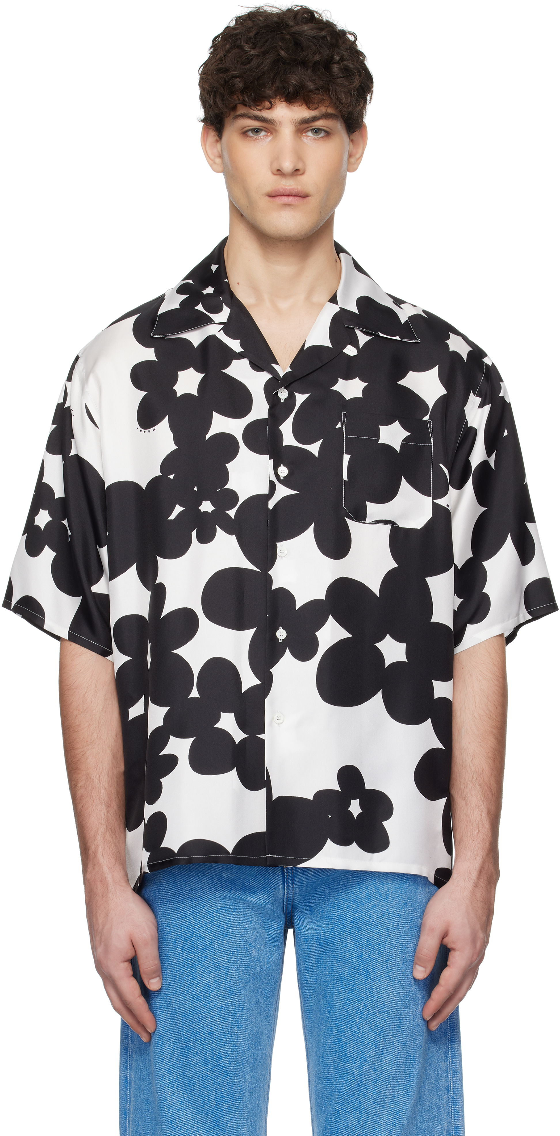 Marni Dilles Printed Short Sleeved Shirt In Din99 Black