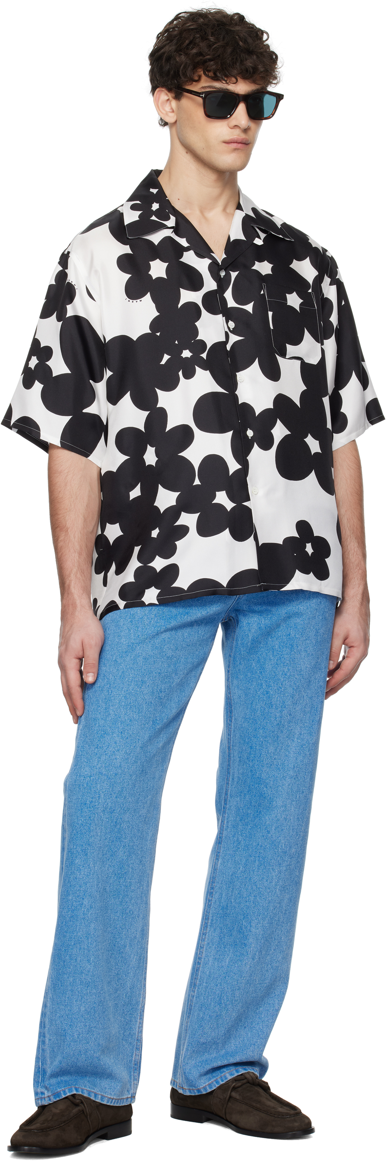 Marni Dilles Printed Short Sleeved Shirt In Din99 Black