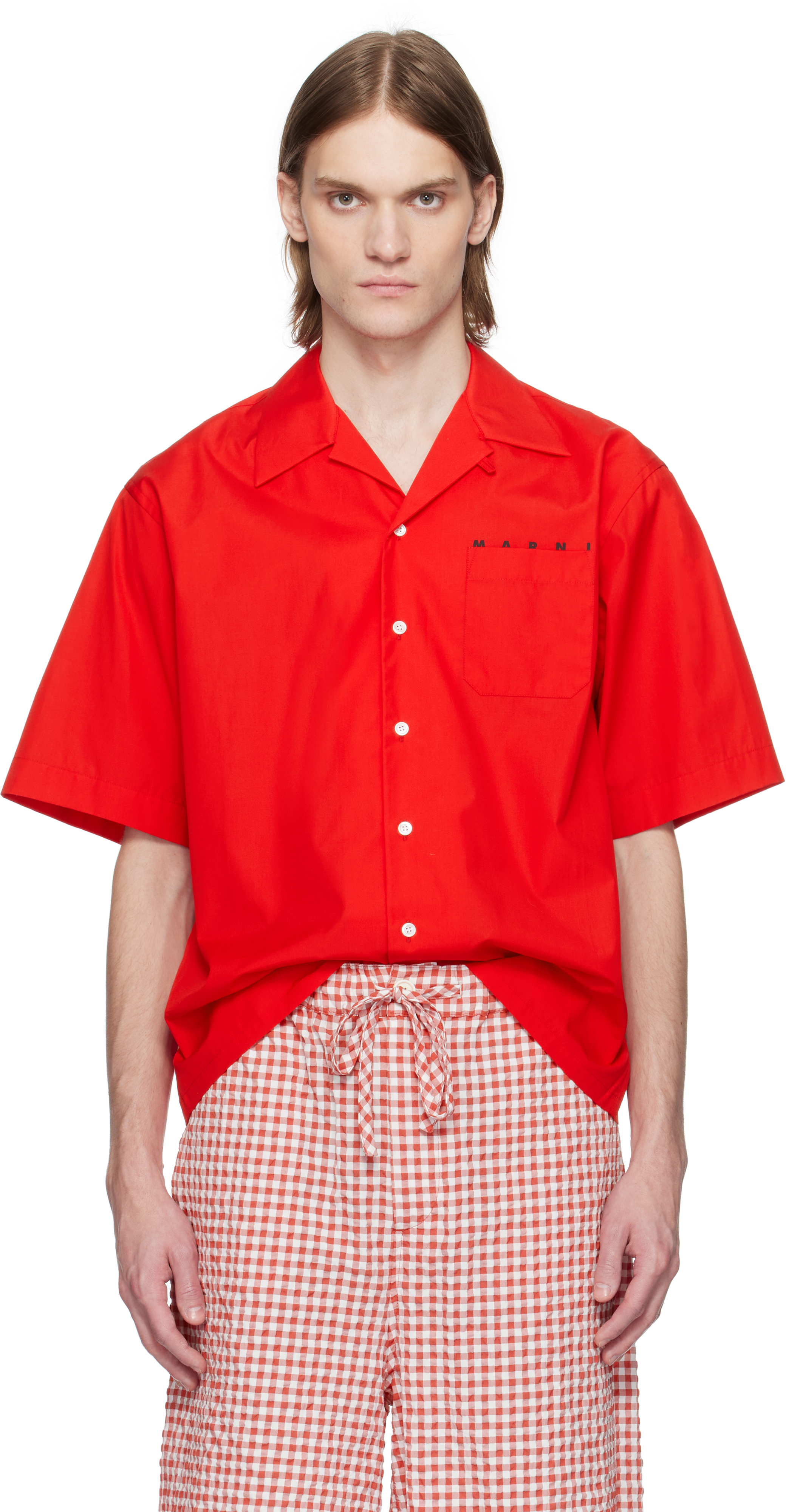 Marni: レッド Hidden Logo ポプリン ボウリングシャツ | SSENSE