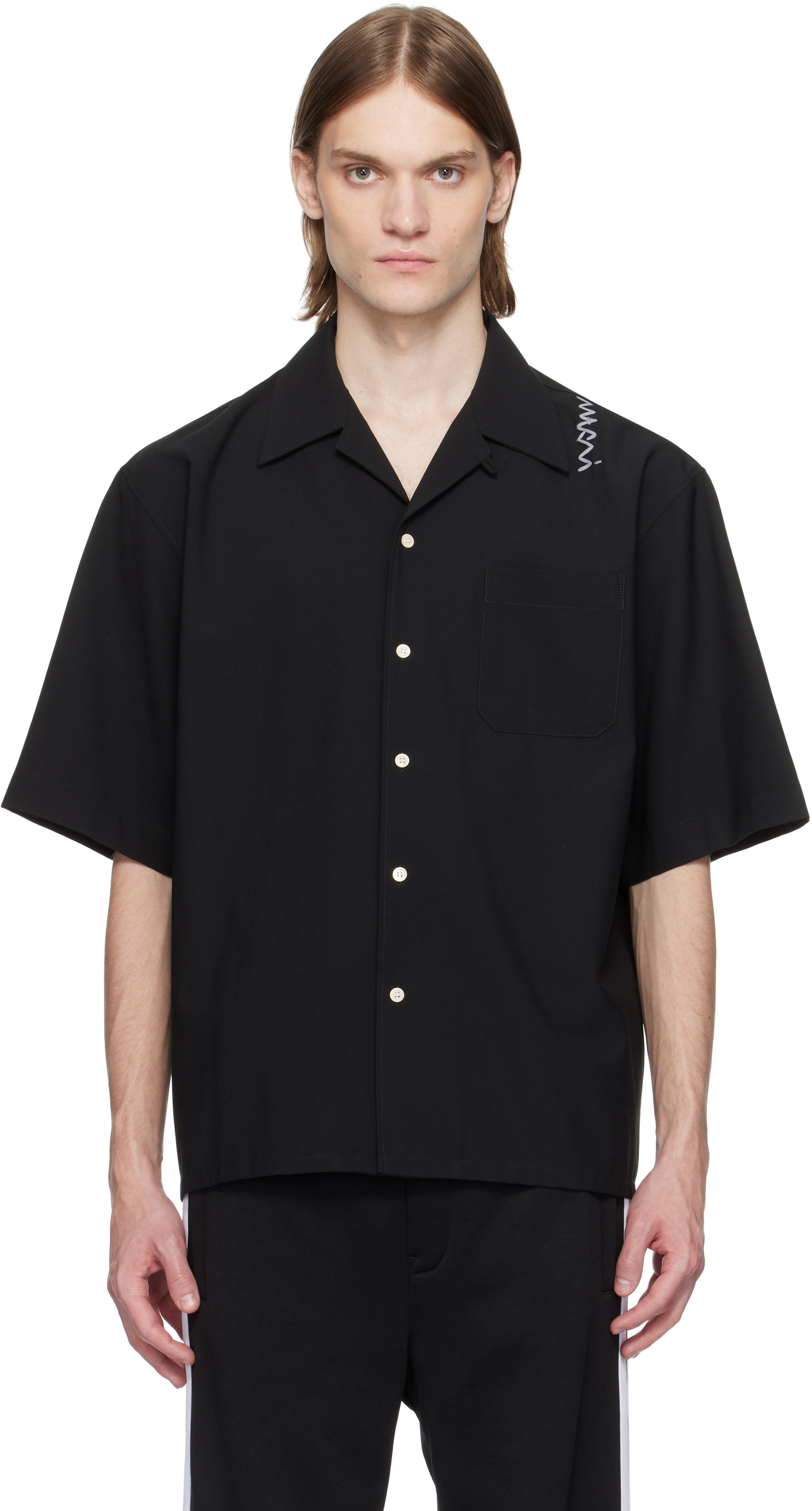 Marni: ブラック ライト ウール ボウリングシャツ | SSENSE 日本