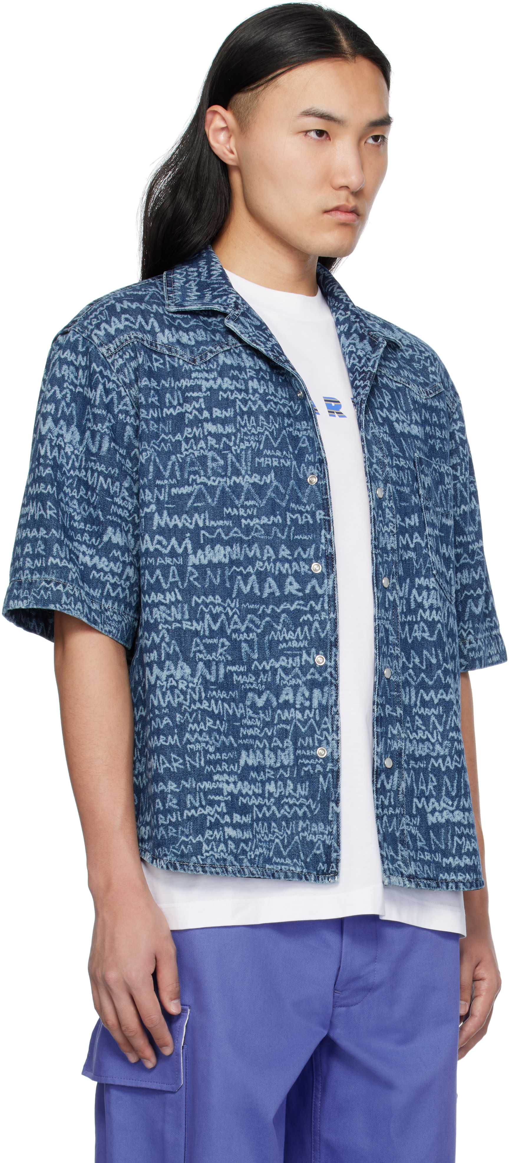Marni Navy Bleached Lasered Shirt In Lob95 Blue Kyanite