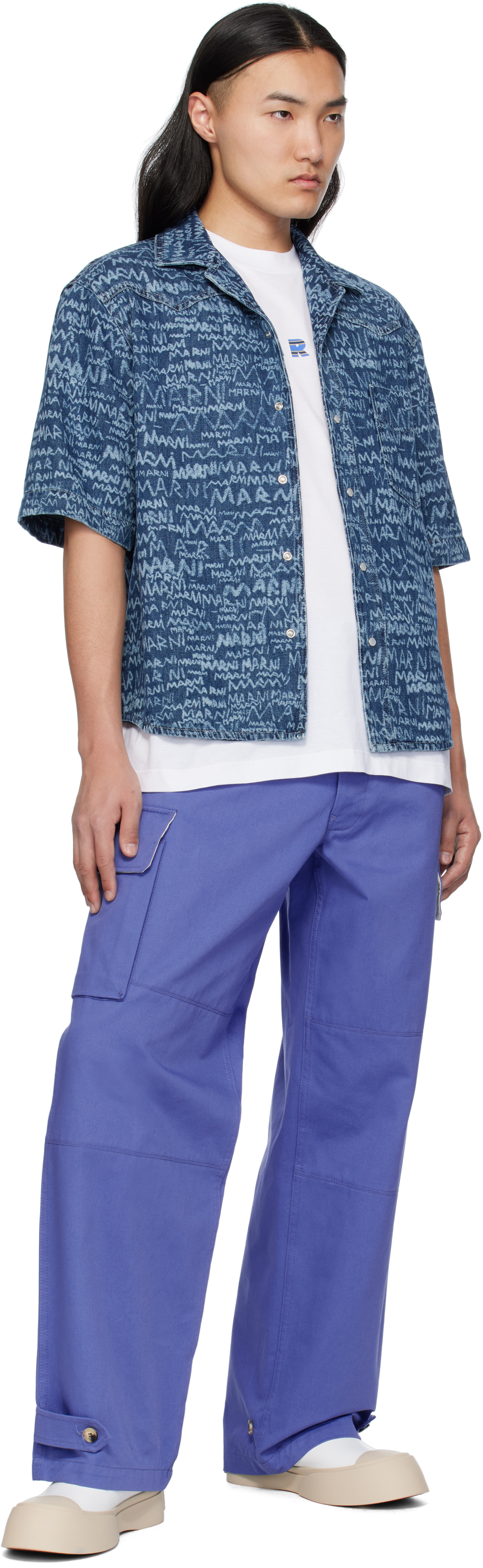 Marni Navy Bleached Lasered Shirt In Lob95 Blue Kyanite