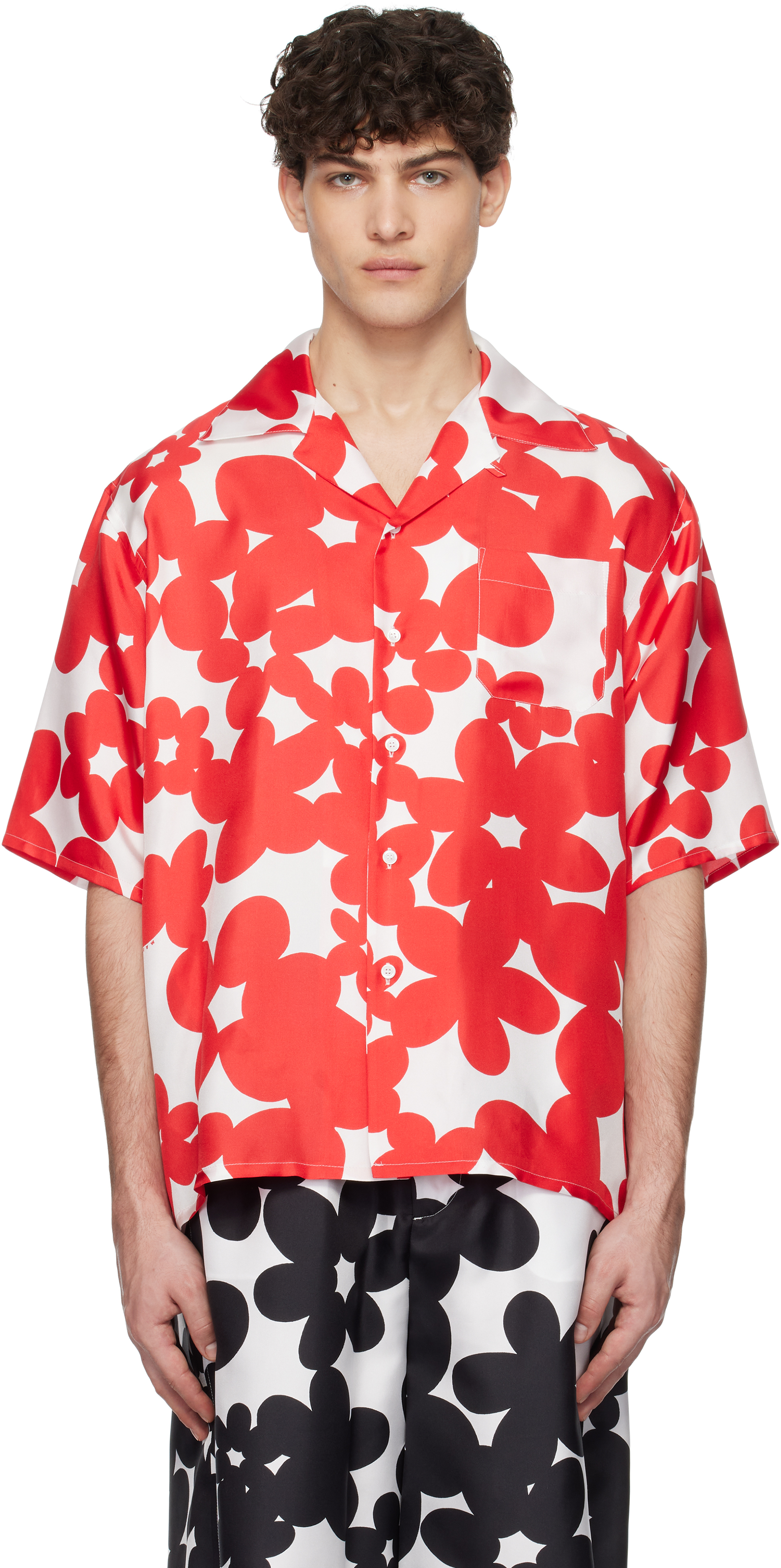 Marni Red & White Dilles Print Shirt In Dir63 Crimson