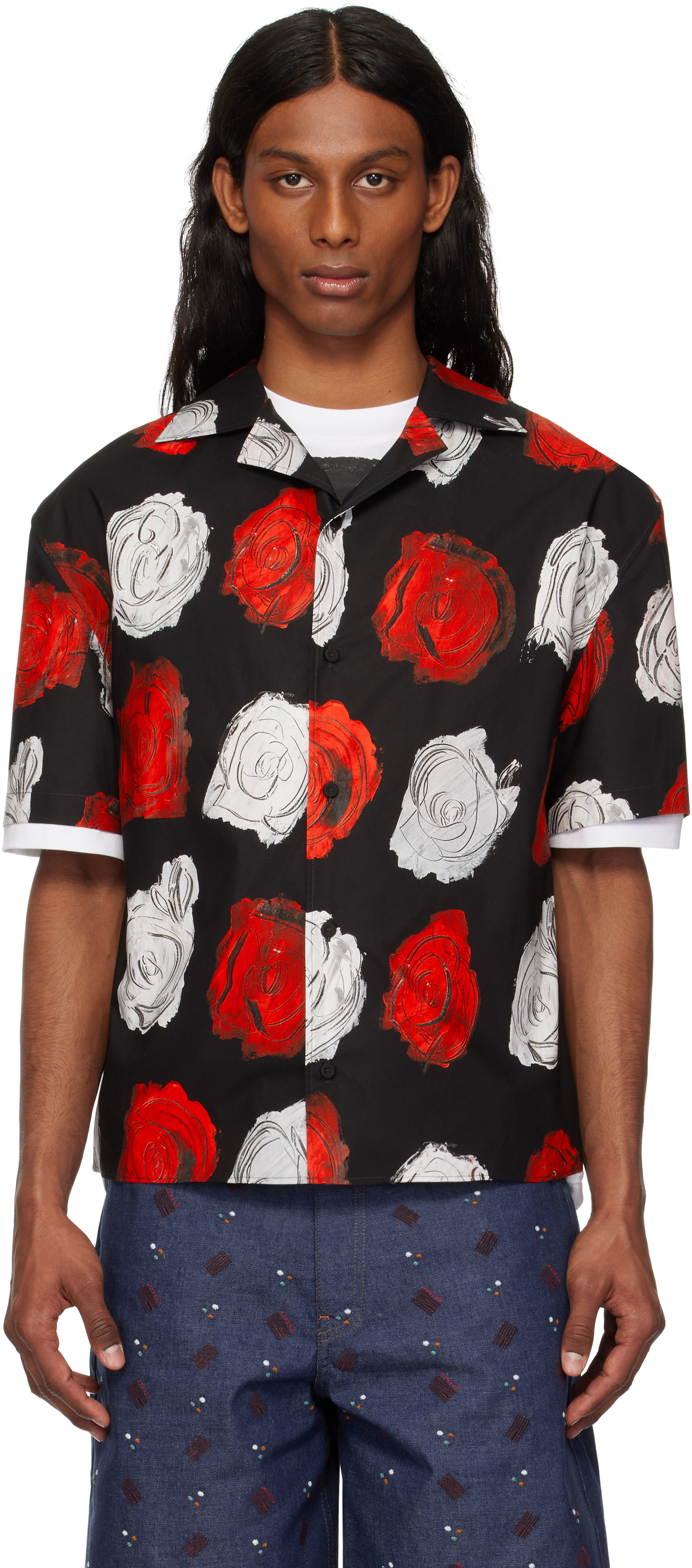 Marni Black Mercury Print Poplin Bowling Shirt