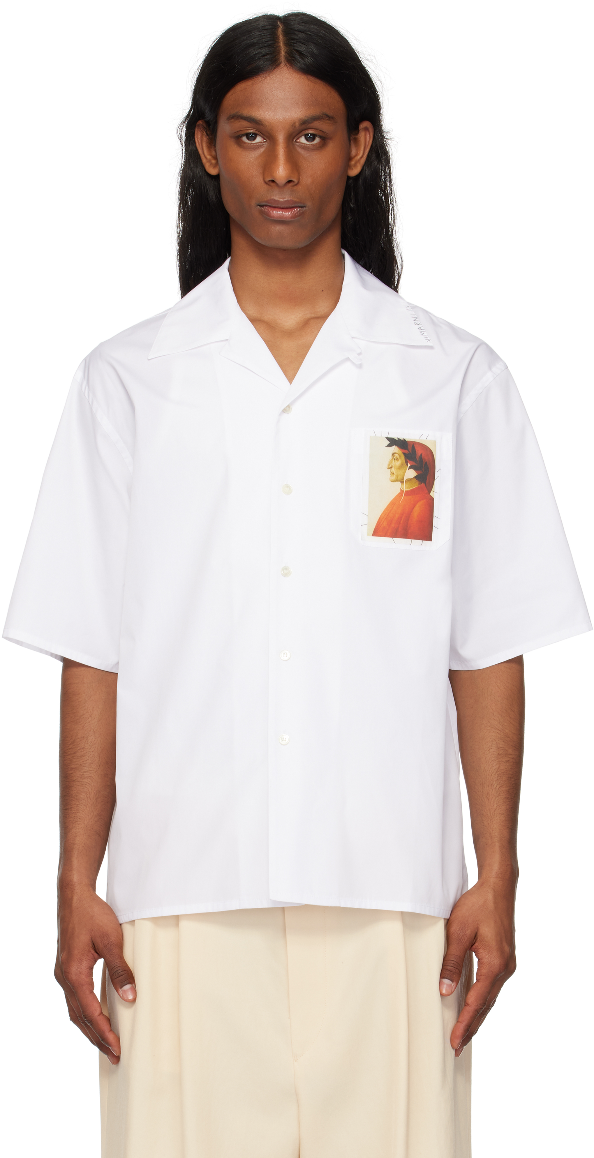 Marni White Poplin Bowling Shirt With Fawn Patch