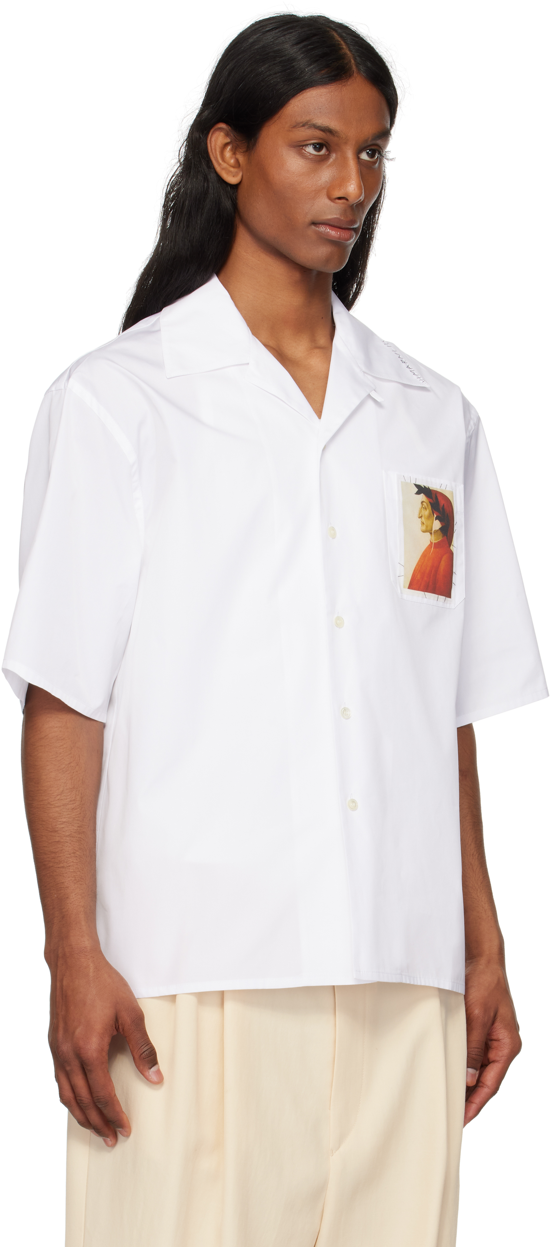 Marni White Poplin Bowling Shirt With Fawn Patch