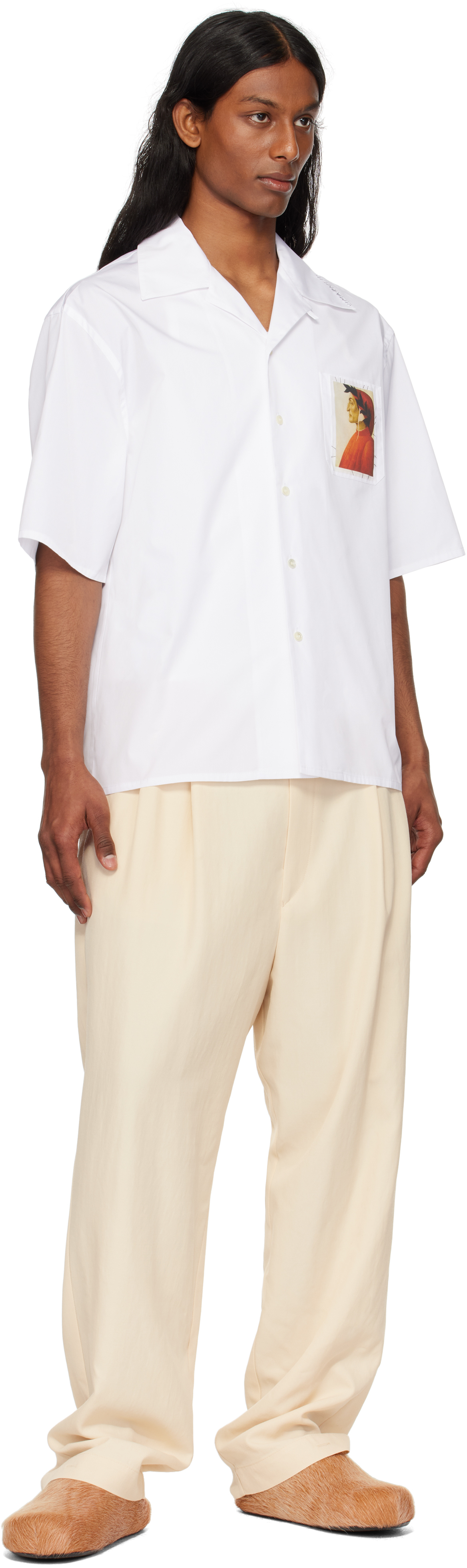 Marni White Poplin Bowling Shirt With Fawn Patch