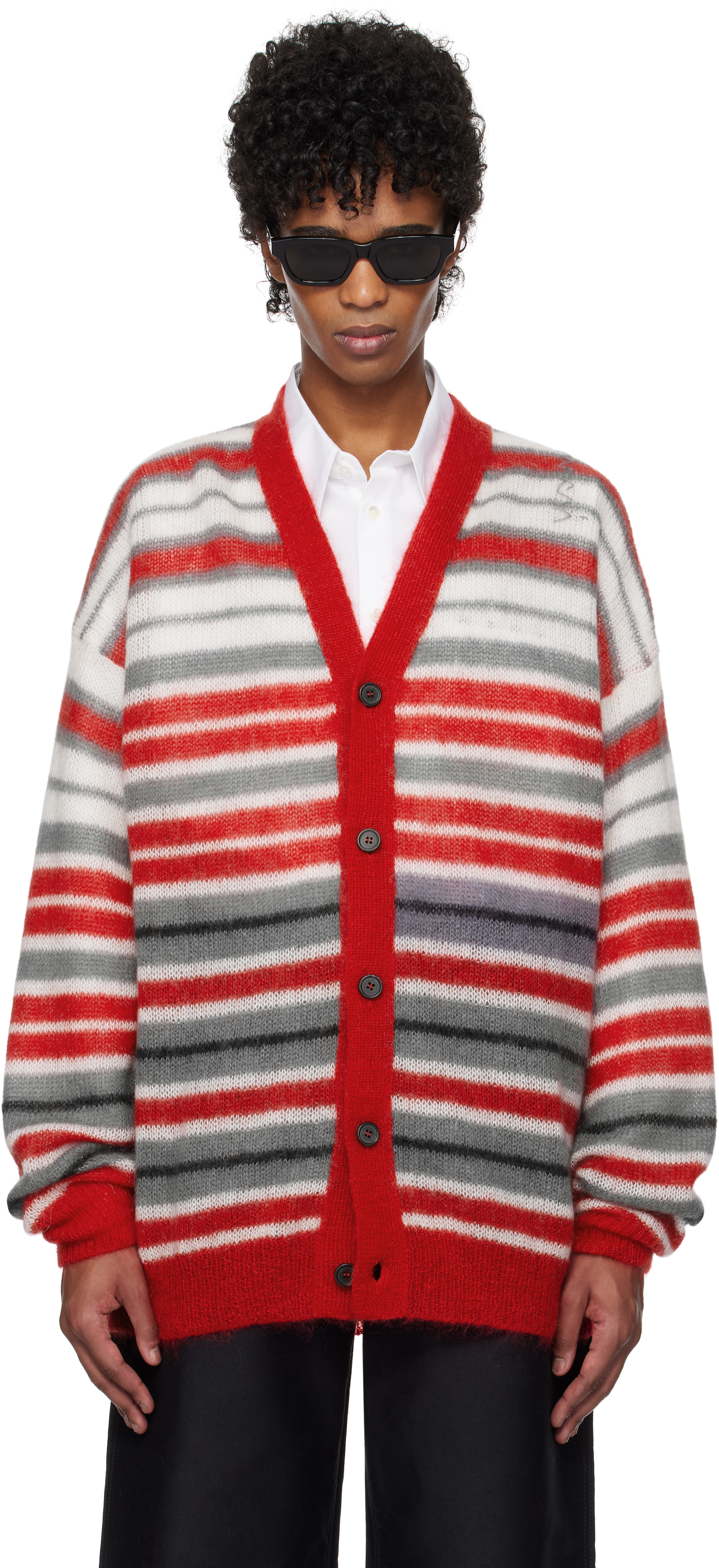 Red 
Gray Fuzzy Wuzzy Cardigan