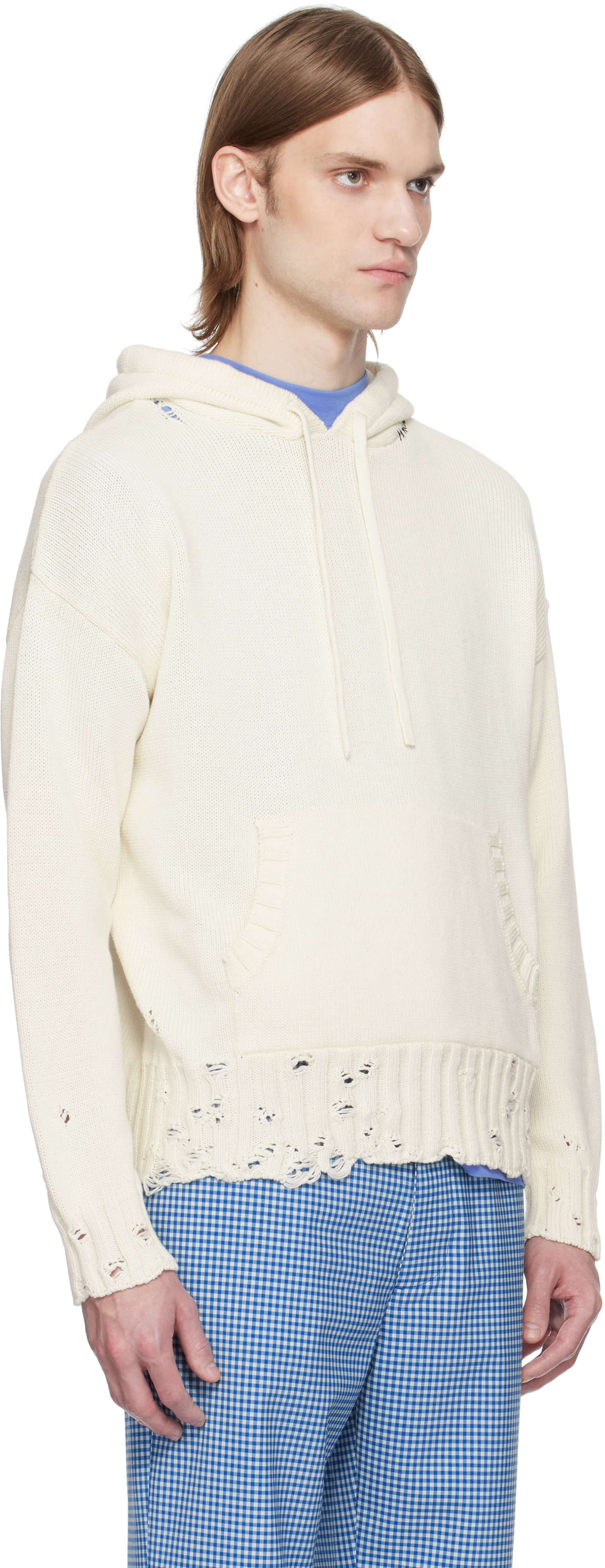 Shop Marni Off-white Dishevelled Cotton Hoodie In 00w01 Lily White