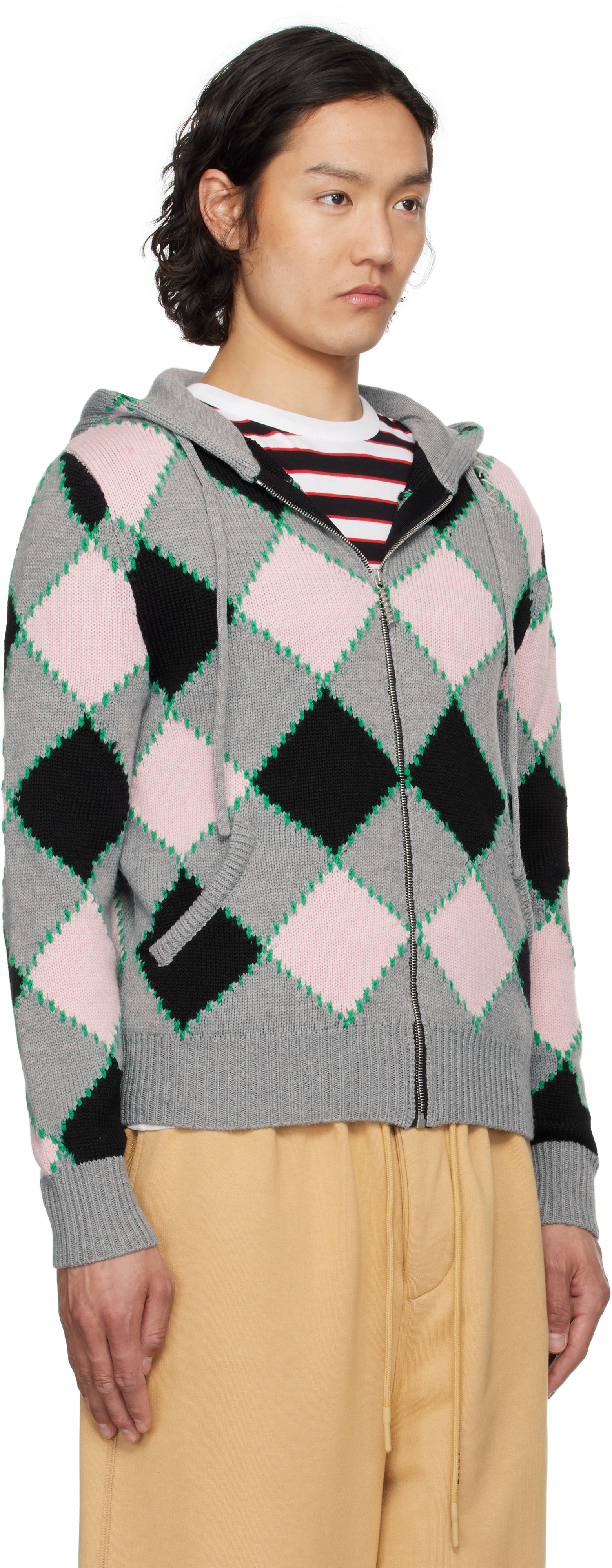 Shop Marni Gray Argyle Gauge 5 Jacket In Arn62 Neutral Grey