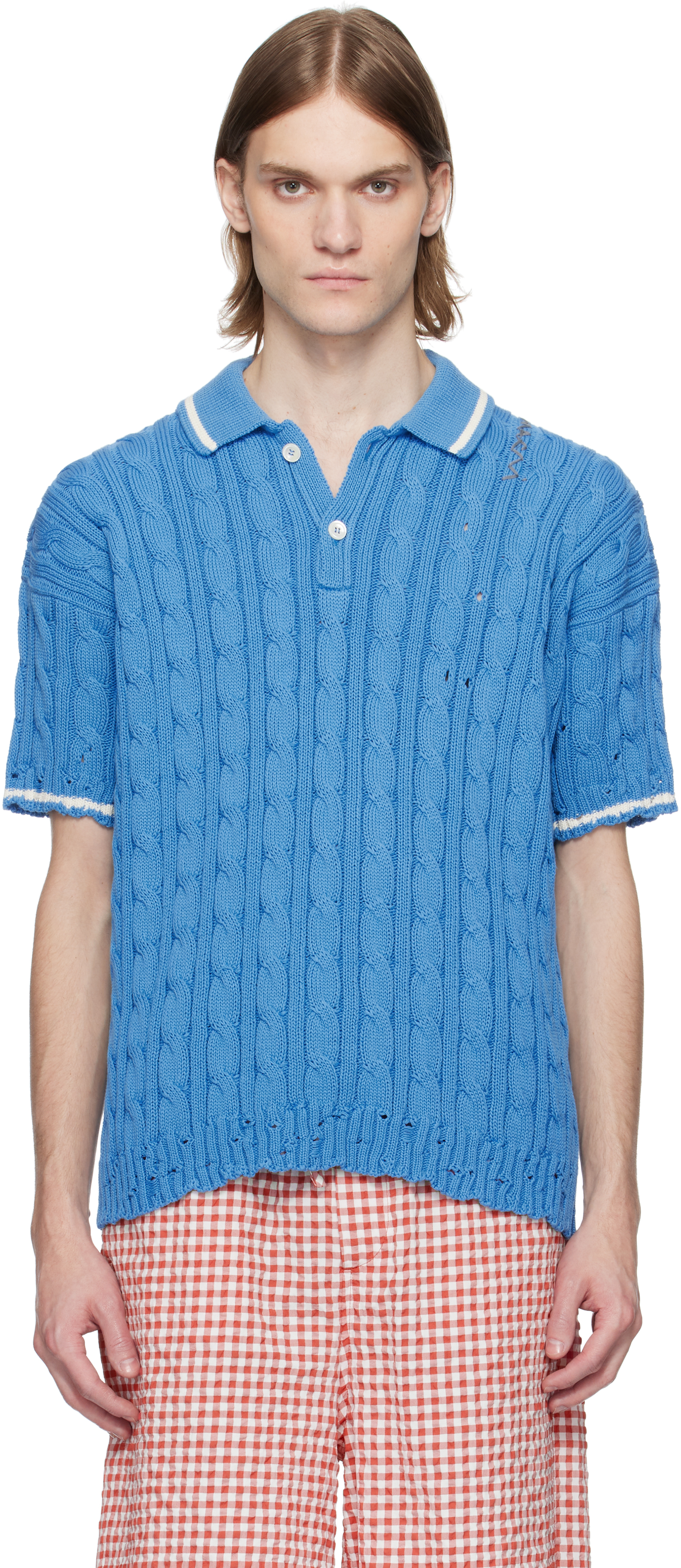 Marni: Blue Dishevelled Cable Polo | SSENSE