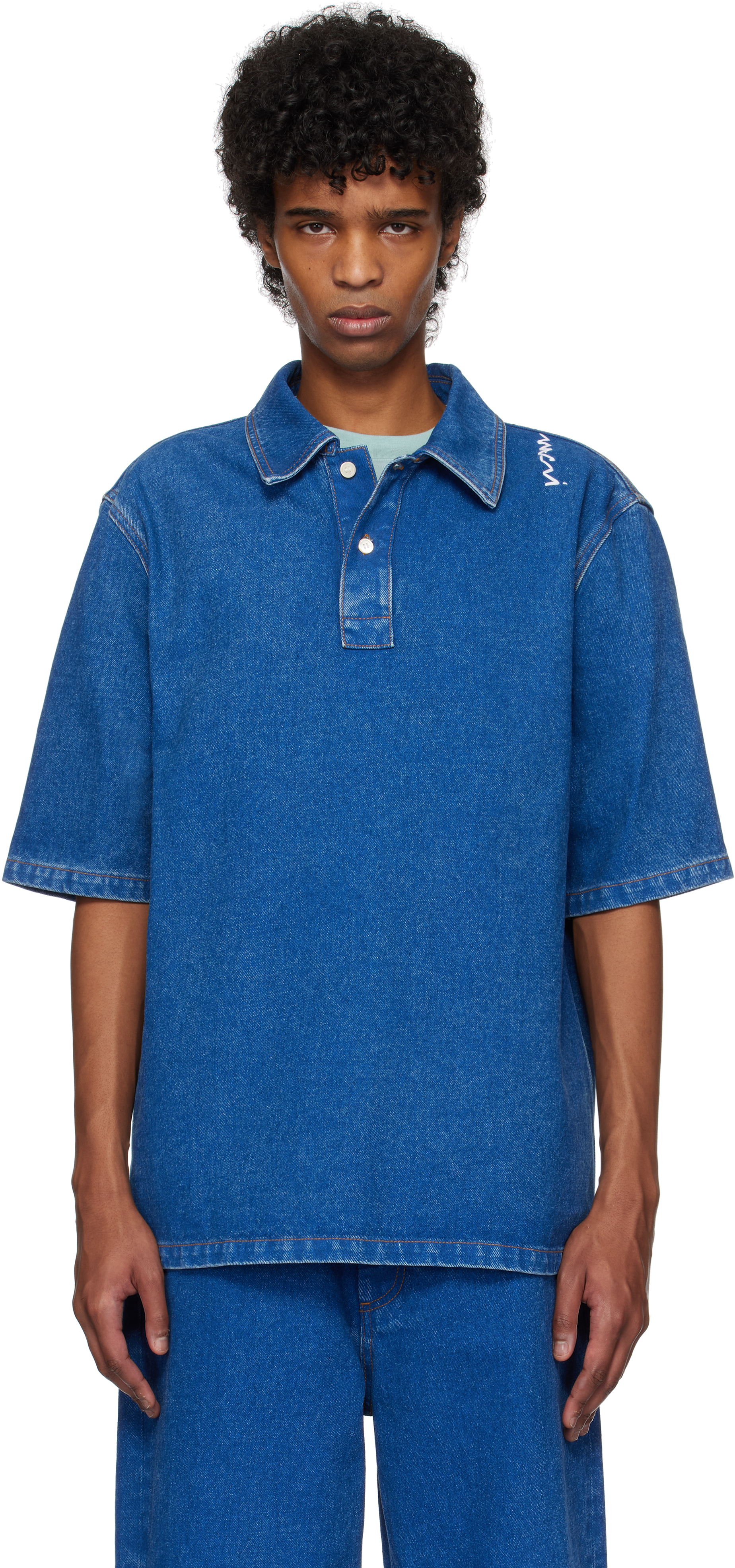 Blue Oversize Denim Polo