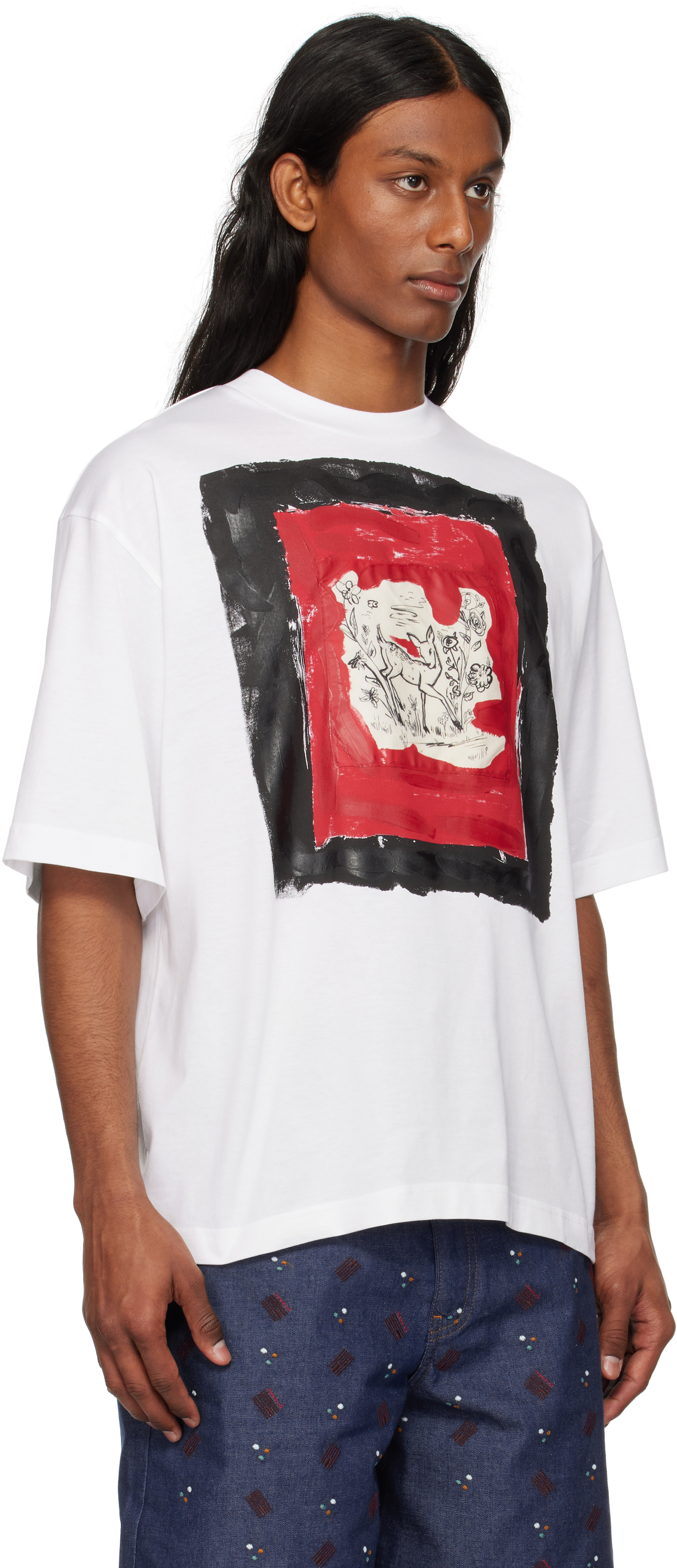 Marni White Cotton T-shirt With Fawn Print