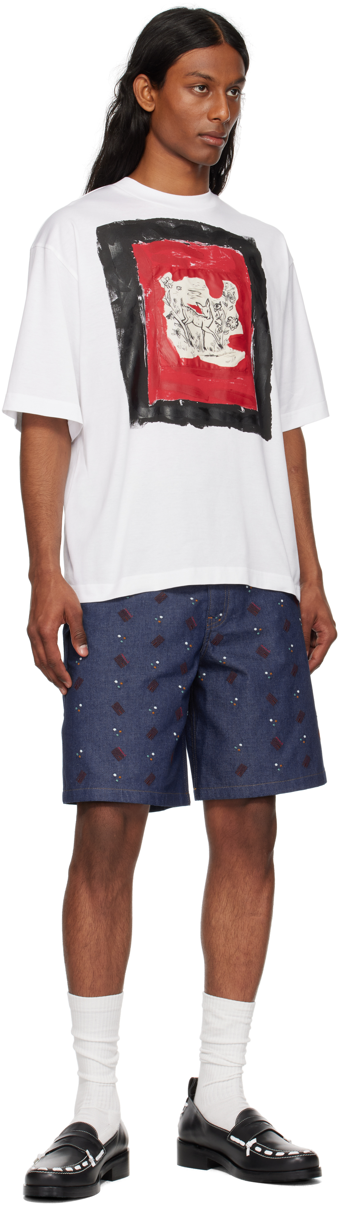 Marni White Cotton T-shirt With Fawn Print