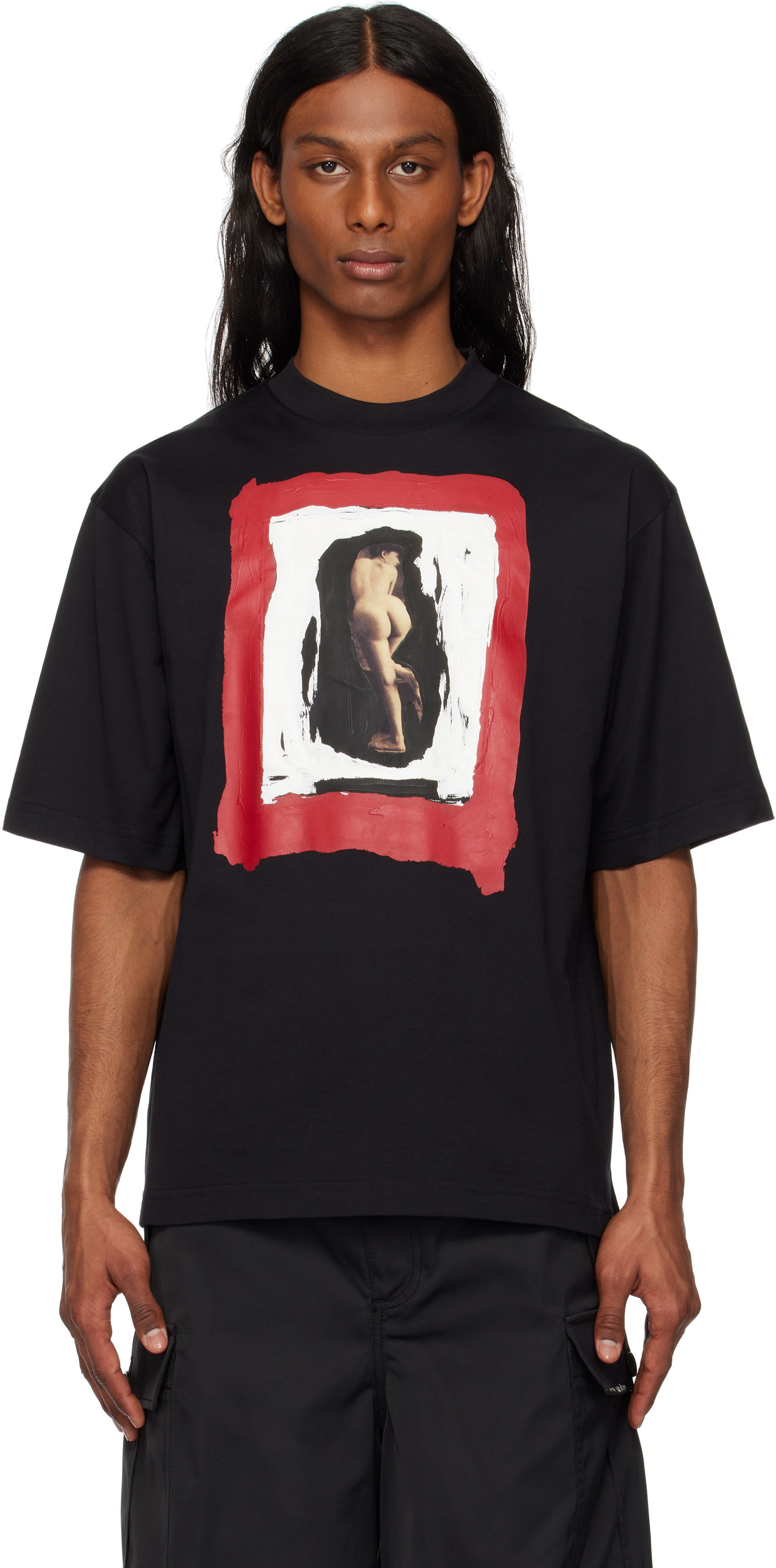 Black Nude Print Cotton T-shirt