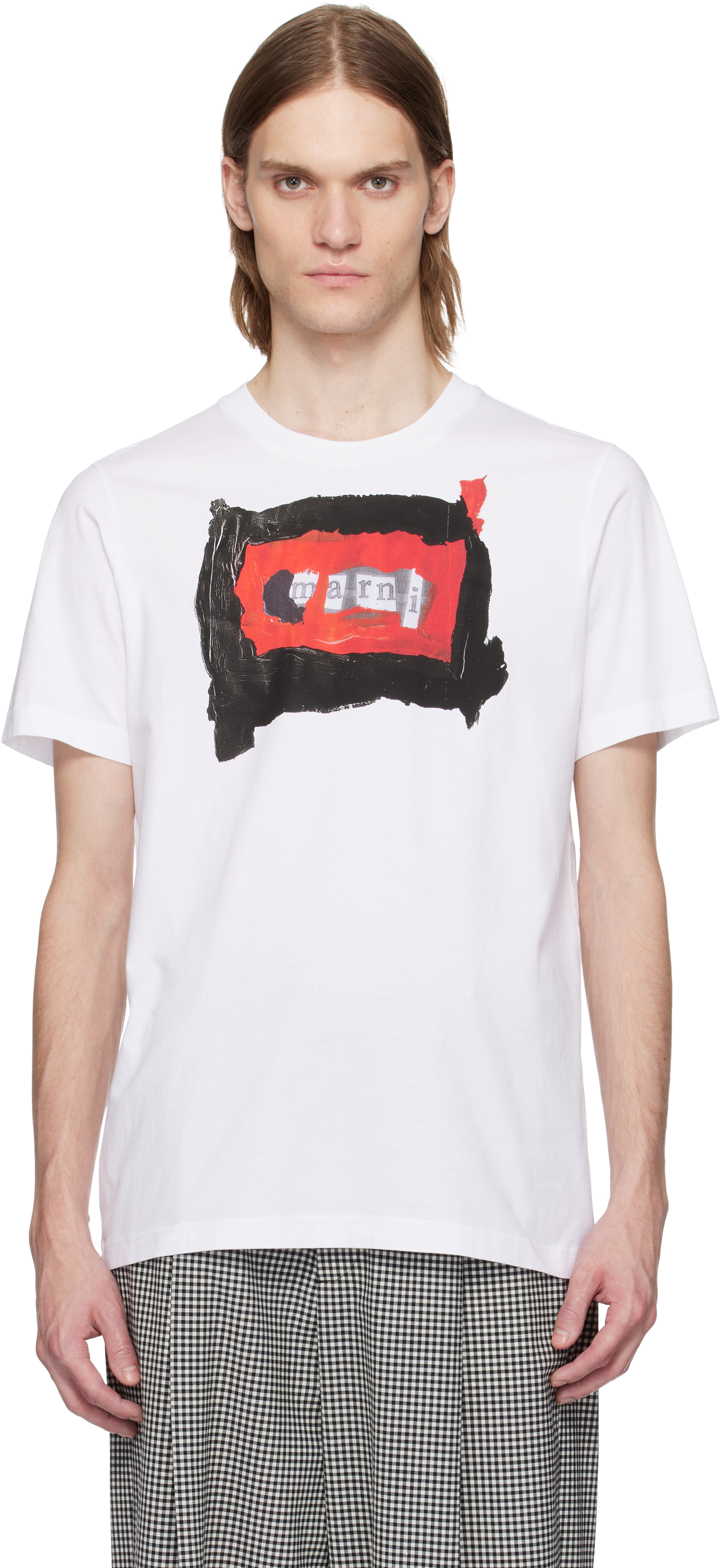 Marni: ホワイト Painted Collage Logo Tシャツ | SSENSE 日本