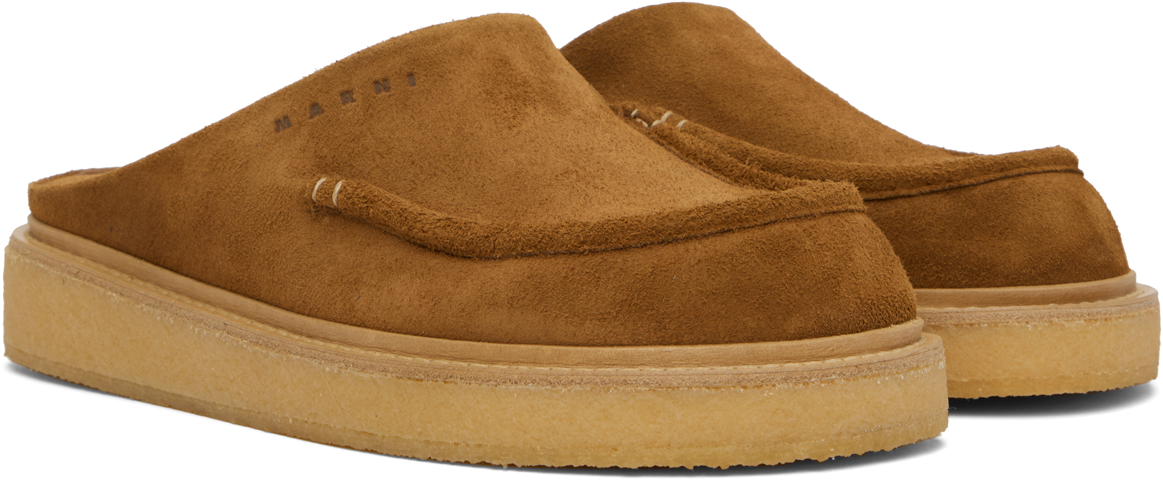 Marni Brown Suede Sabot Slip-on Loafers In 00m30 Gold Brown