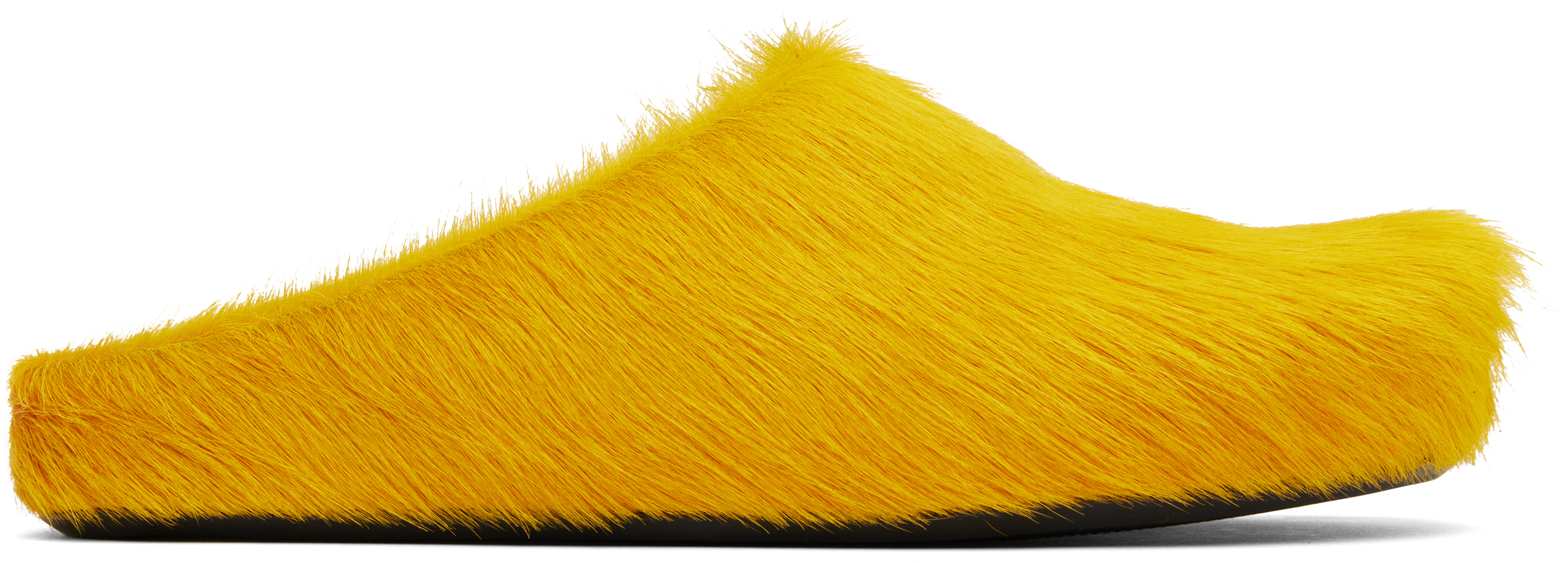 Shop Marni Yellow Long Hair Calfskin Fussbett Slip-on Loafers In 00y37 Curry