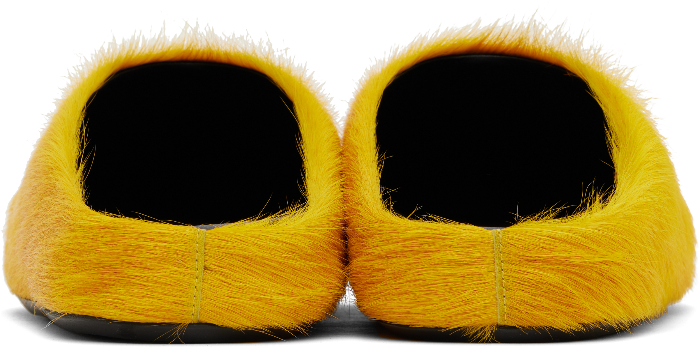 Shop Marni Yellow Long Hair Calfskin Fussbett Slip-on Loafers In 00y37 Curry
