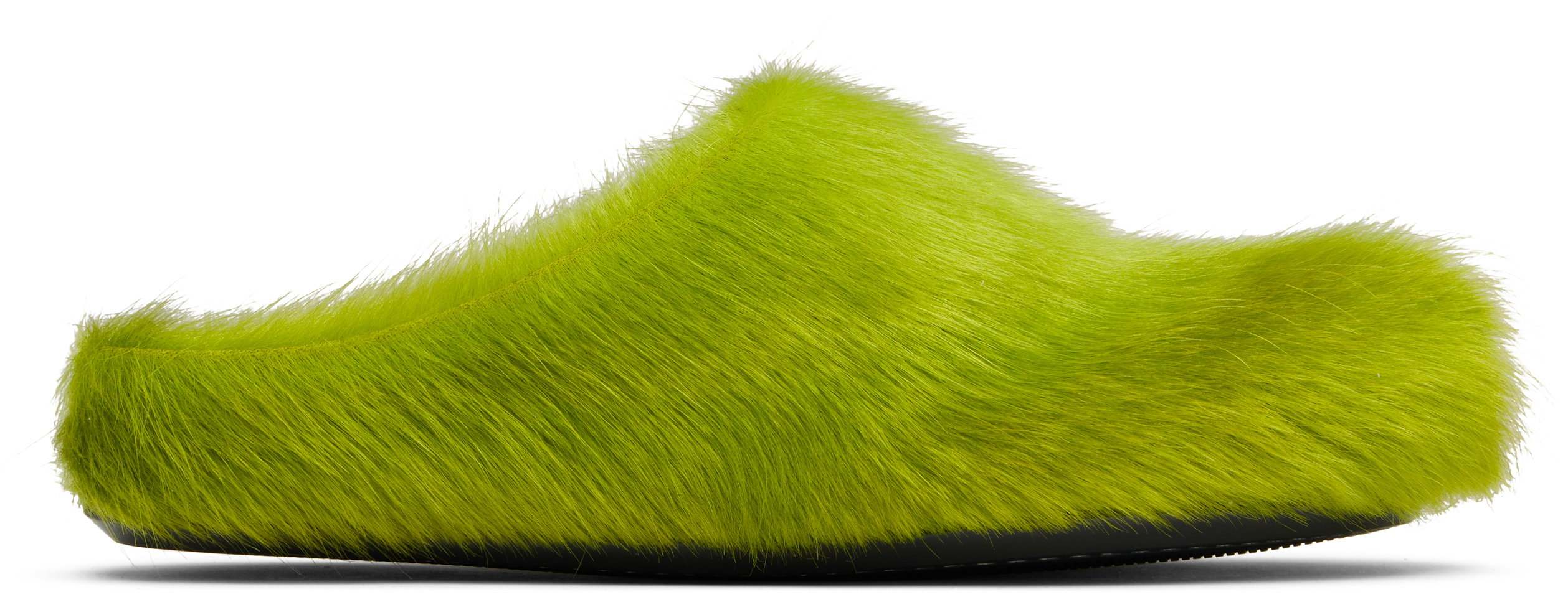 Shop Marni Green Long Hair Calfskin Fussbett Slip-on Loafers In 00v07 Light Lime