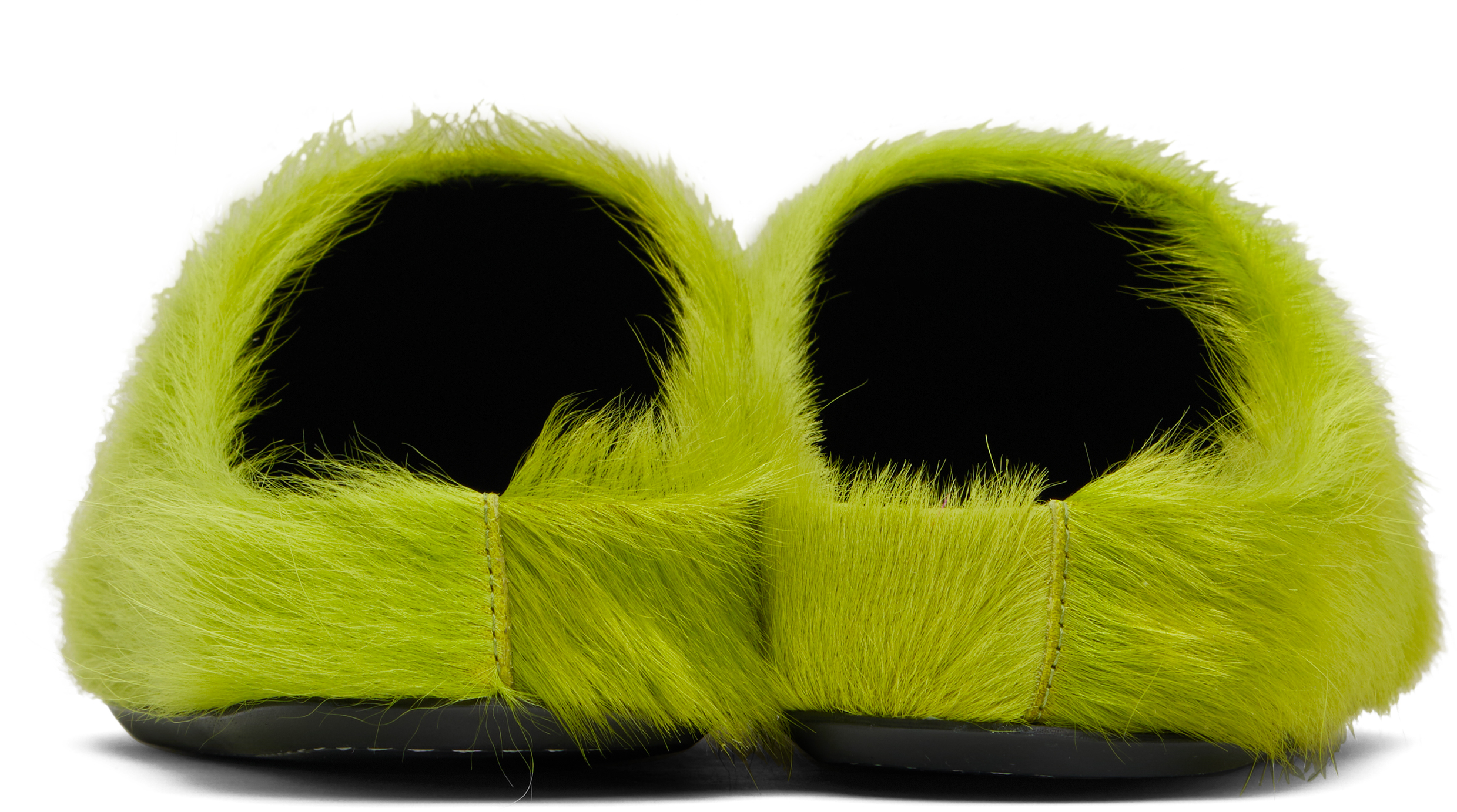 Shop Marni Green Long Hair Calfskin Fussbett Slip-on Loafers In 00v07 Light Lime