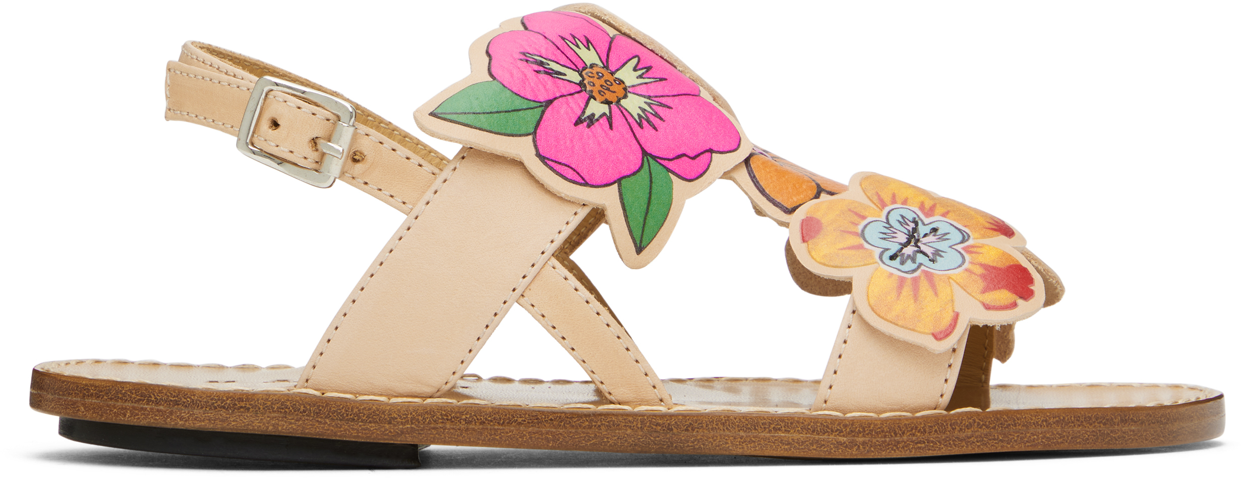 Marni Kids Pink & Brown Flower Sandals In Multi