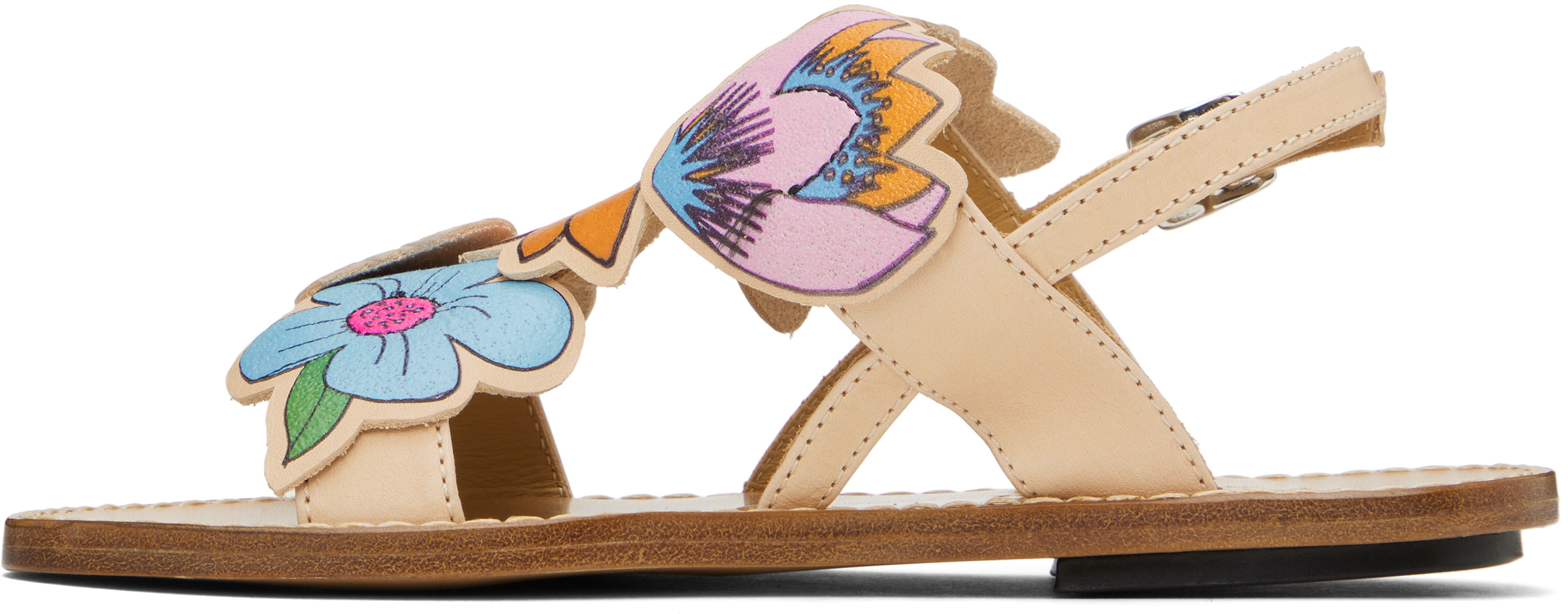Marni Kids Pink & Brown Flower Sandals In Multi