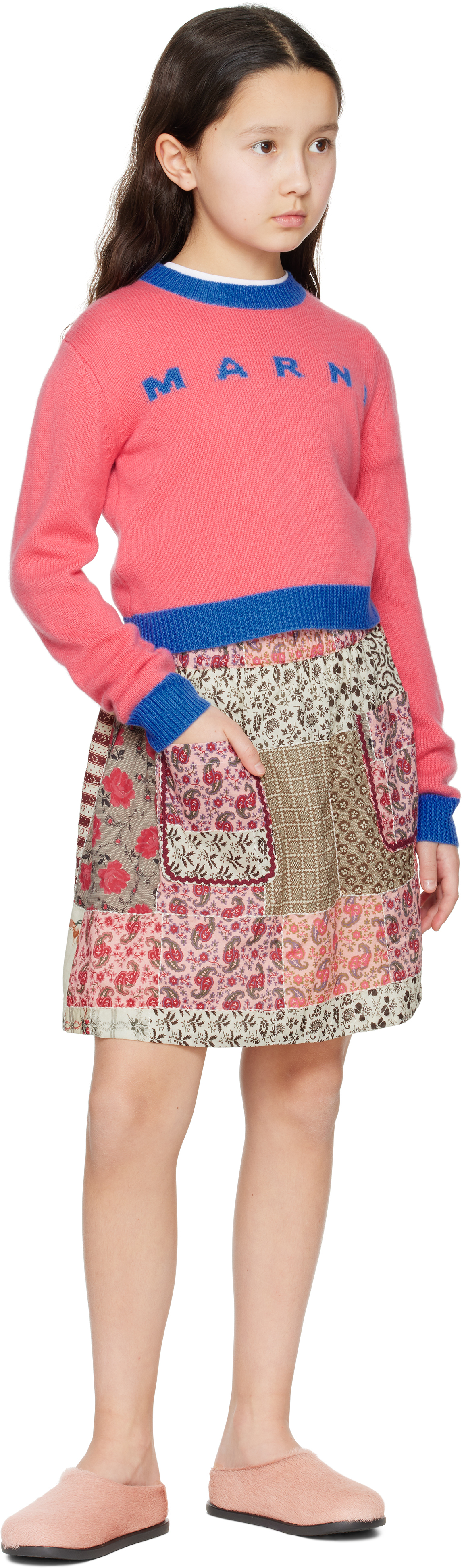 Marni Kids Orange Colorblock Wool & Cashmere Sweater In 0m346