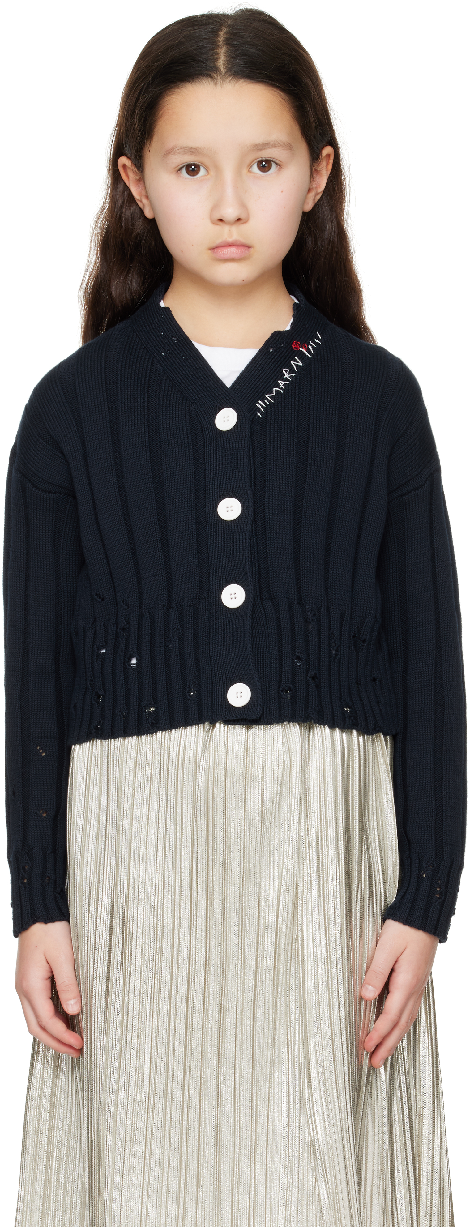 Marniのキッズ｜ネイビー ディストレス カーディガンがセール中