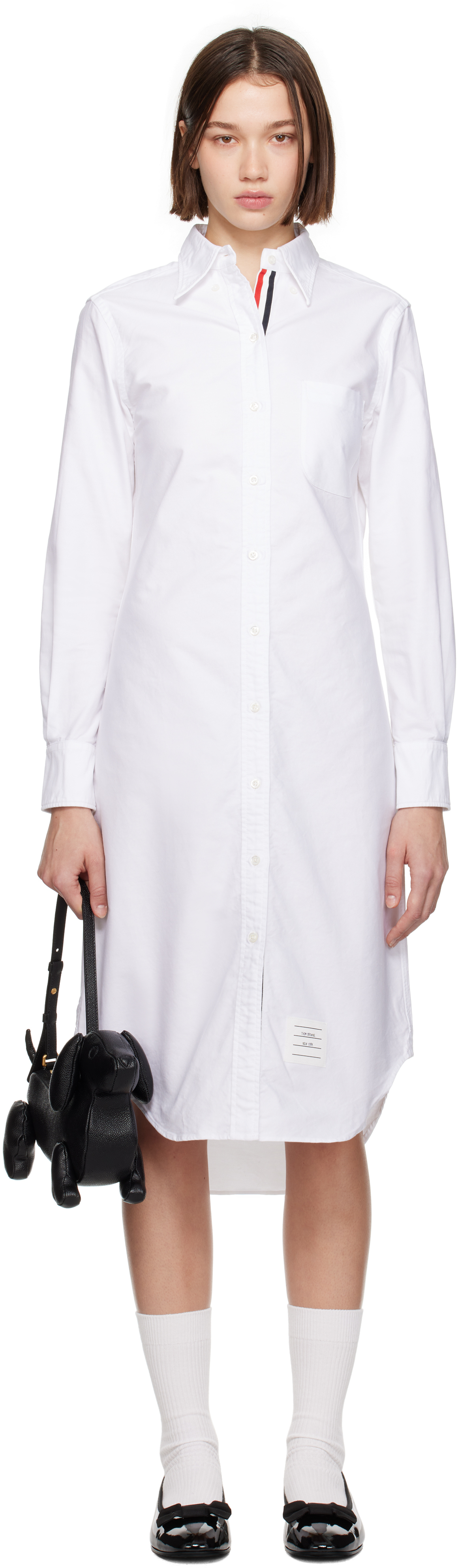 Thom Browne White Oxford Stripe Shirt Midi Dress In 100 White