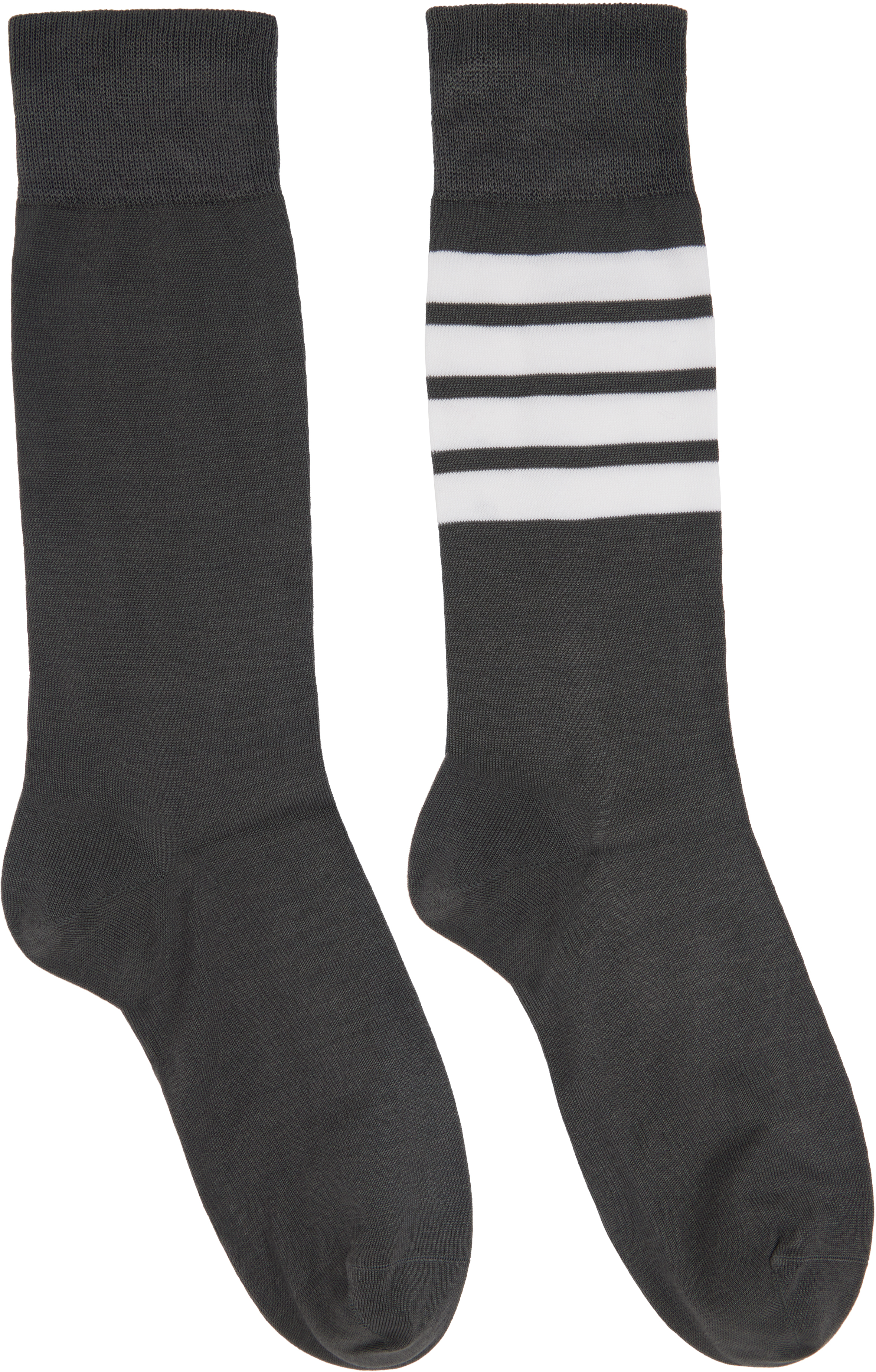 Thom Browne Gray Lightweight Cotton 4-bar Mid-calf Socks In 025 Dark Grey