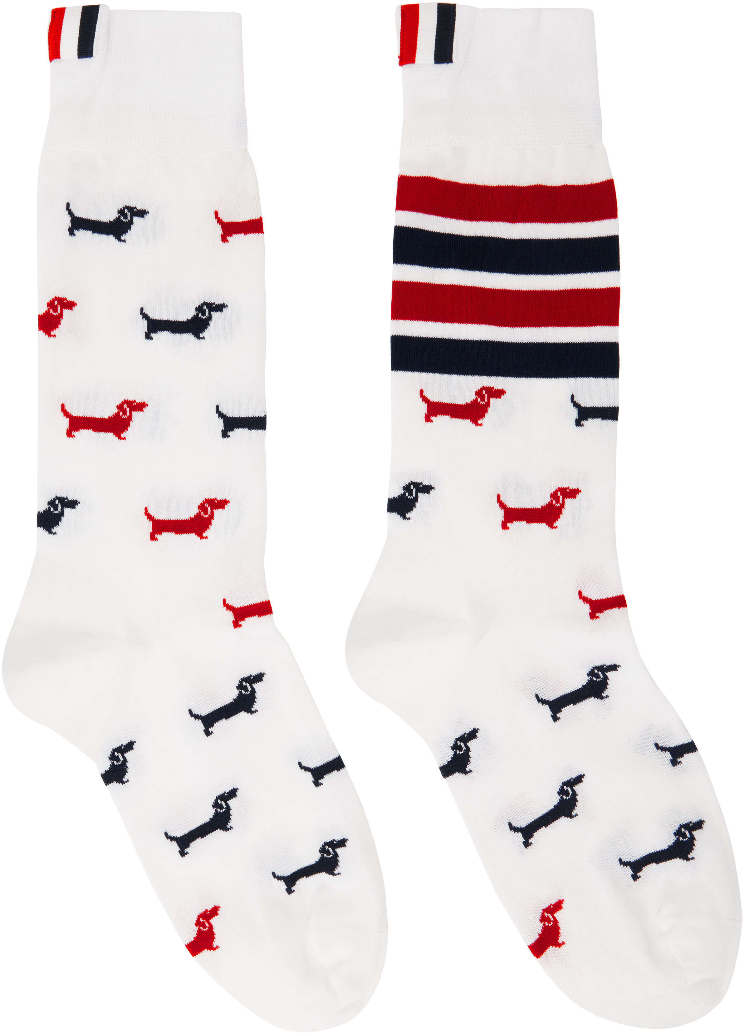 White Cotton 4-Bar Hector Mid Calf Socks