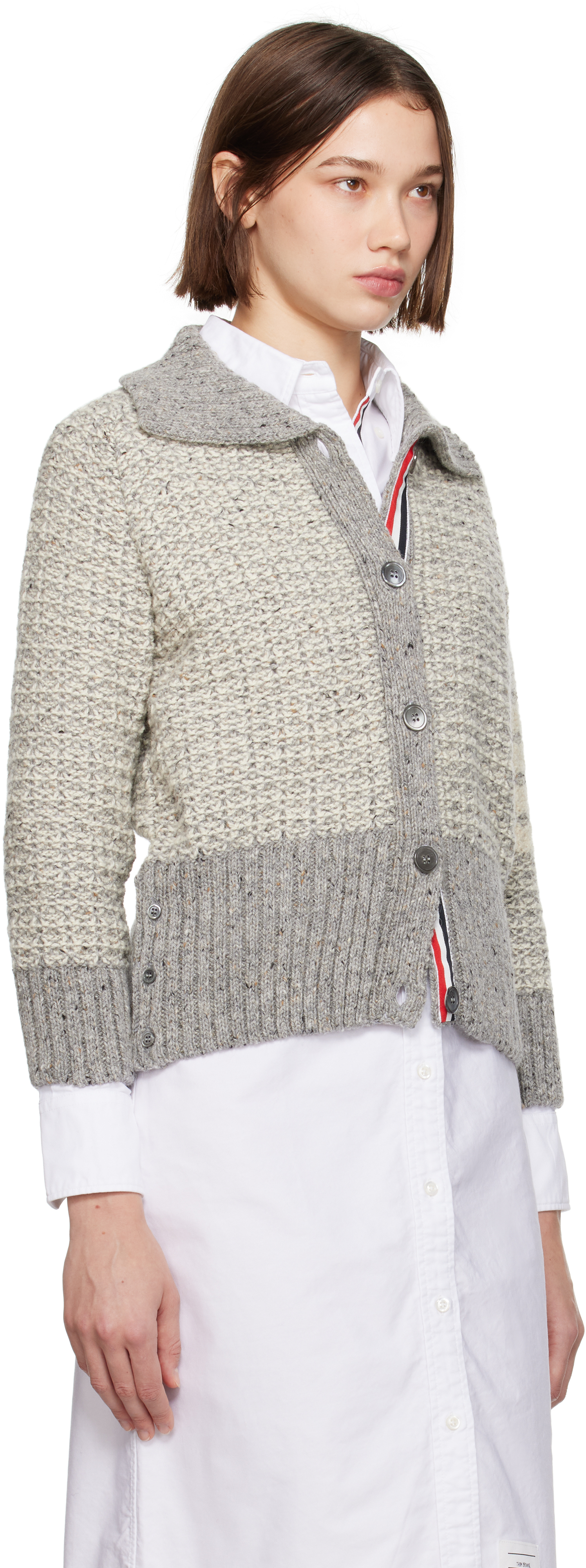 Thom Browne Gray Tuck Stitch 4-bar Raglan Cardigan In 055 Lt Grey