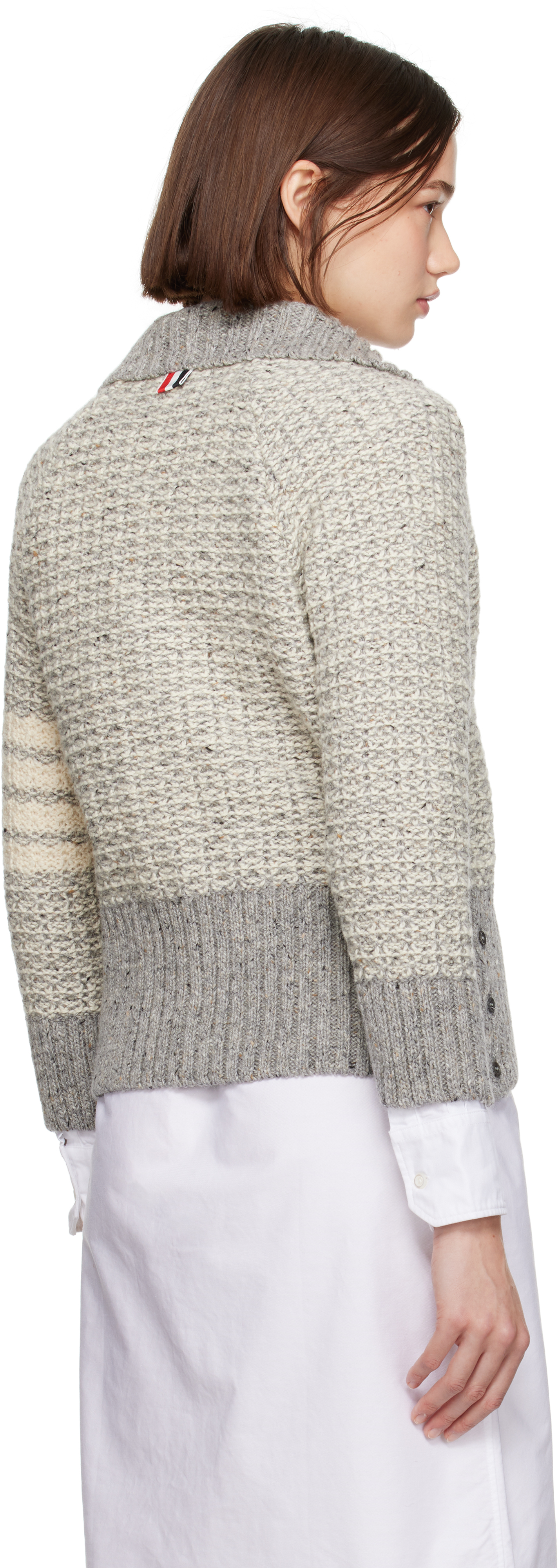 Thom Browne Gray Tuck Stitch 4-bar Raglan Cardigan In 055 Lt Grey