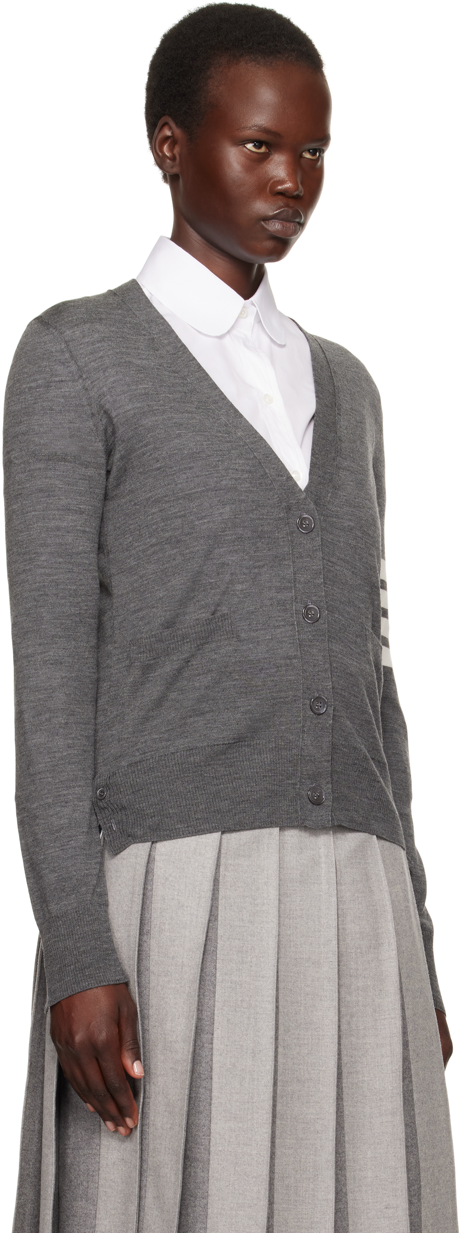 Thom Browne 4-bar Merino Wool Cardigan In 035 Med Grey