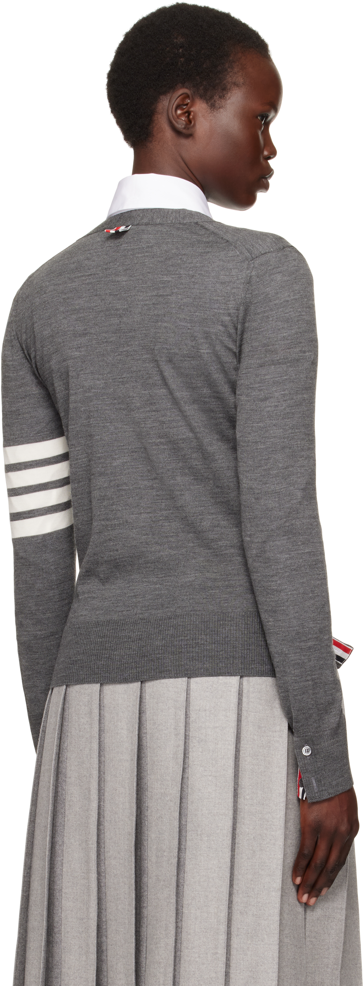 Thom Browne 4-bar Merino Wool Cardigan In 035 Med Grey